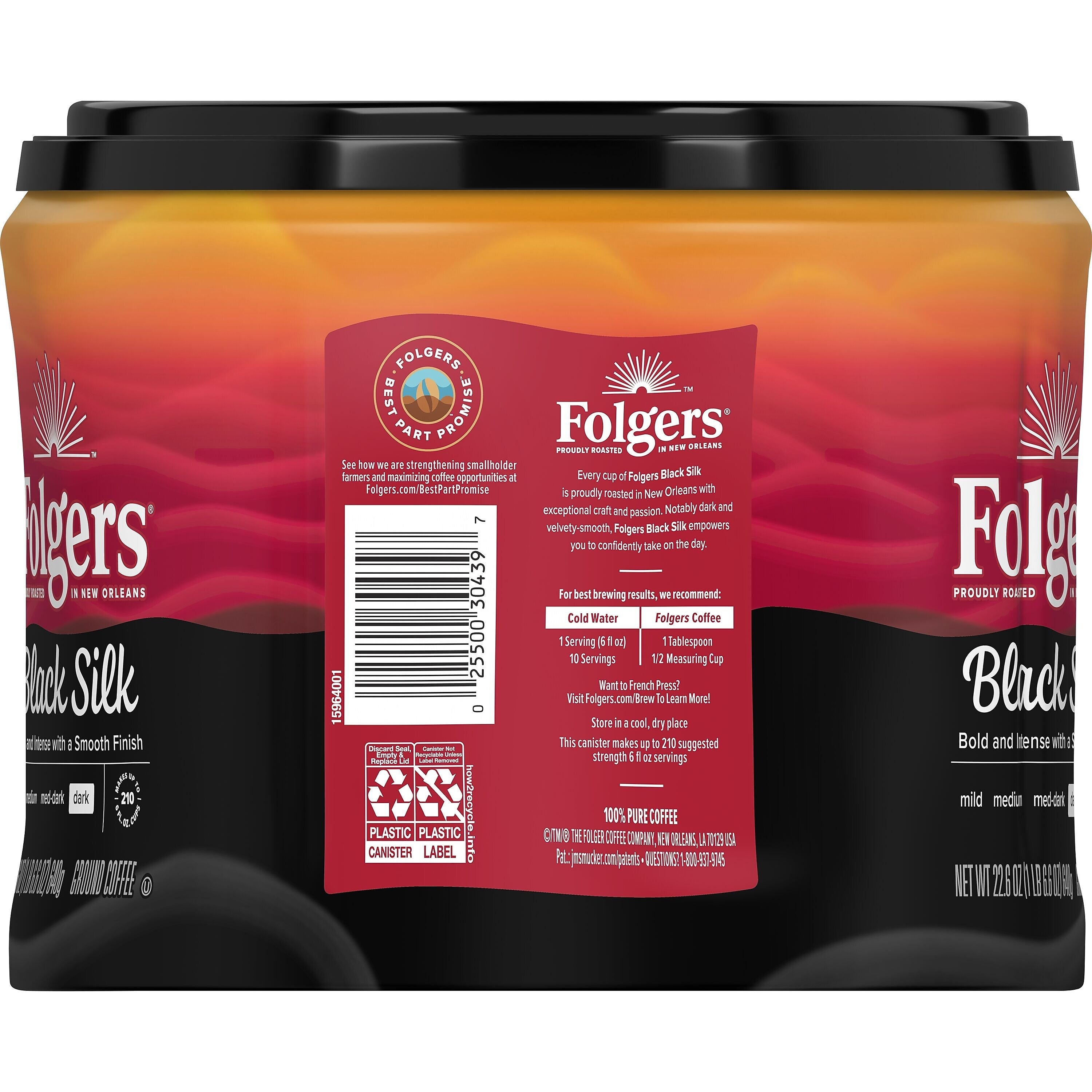 Folgers Black Silk Ground Coffee, Dark Roast, 22.6 oz.