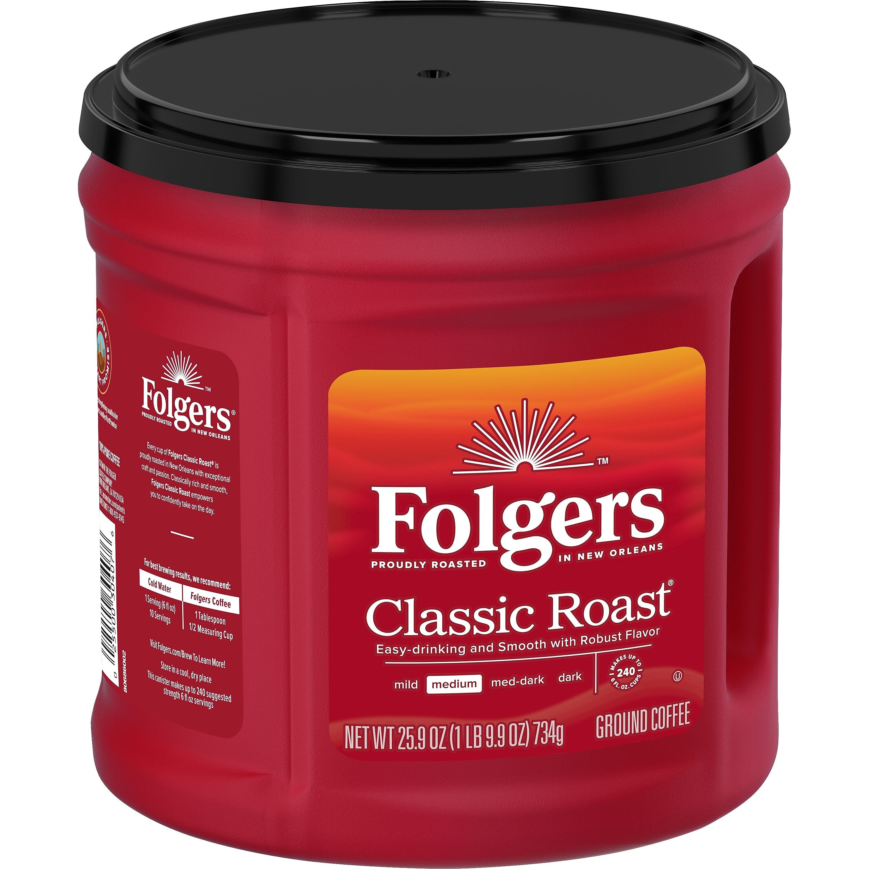 Folgers Classic Roast Ground Coffee, Medium Roast, 25.9 oz. Canister