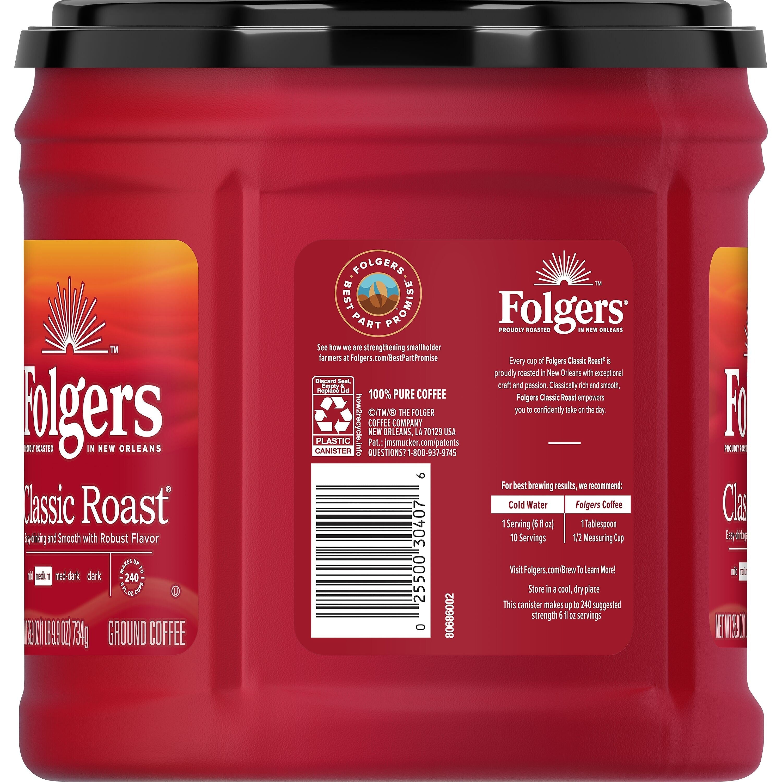 Folgers Classic Roast Ground Coffee, Medium Roast, 25.9 oz. Canister