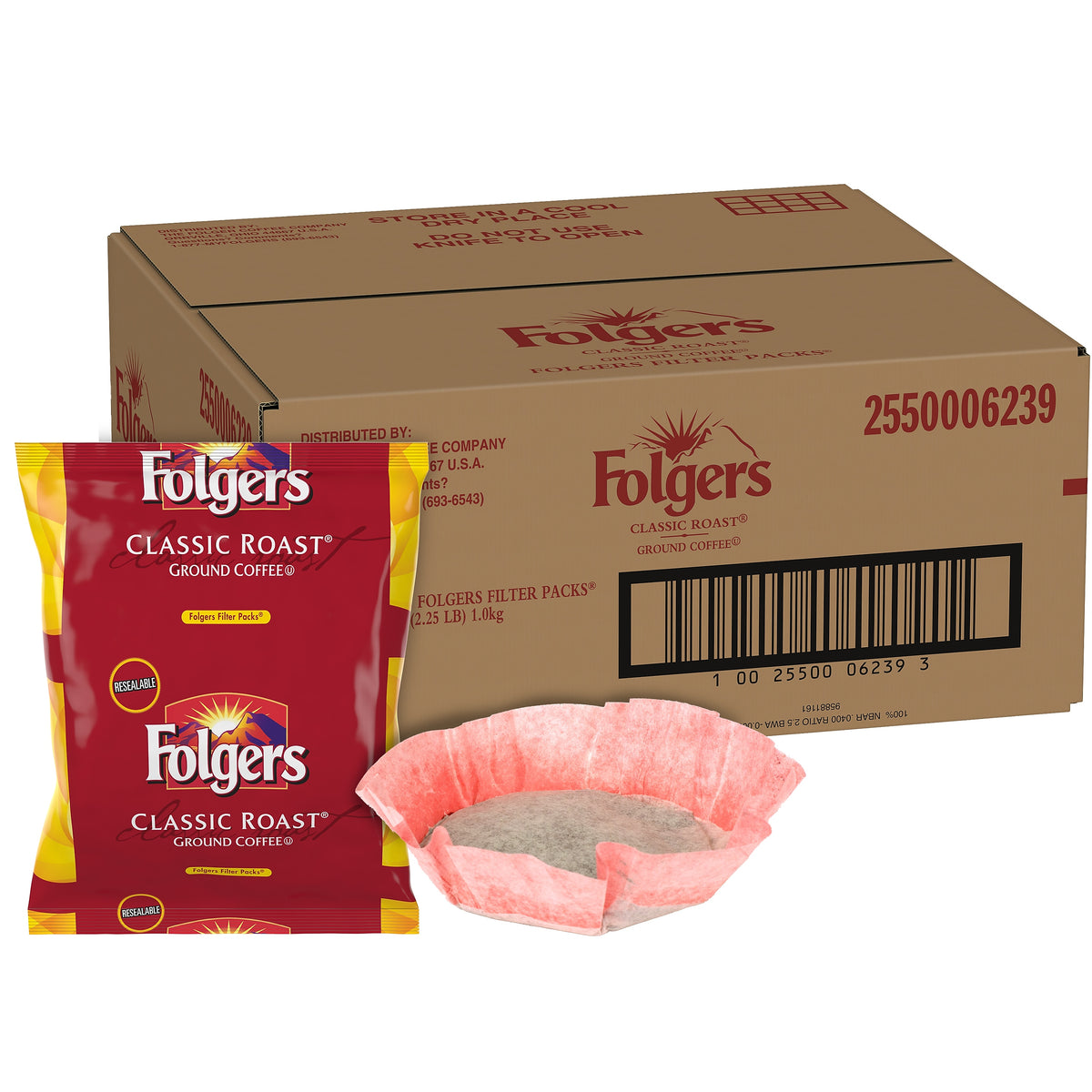 Folgers Classic Roast Ground Coffee, Medium Roast, Filter Packs, 40/Carton