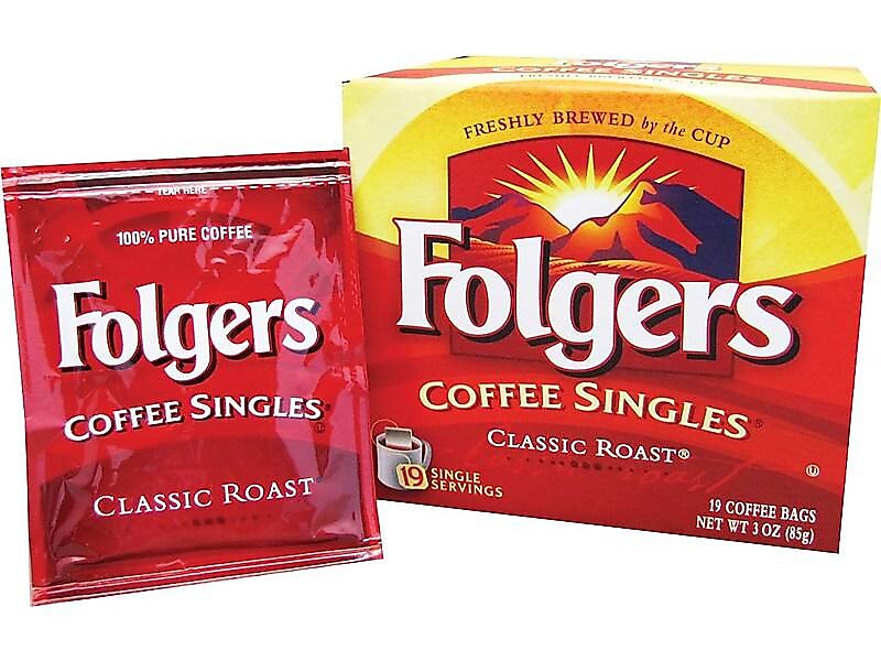 Folgers Coffee Singles Classic Roast Bags, Medium Roast, 19/Box