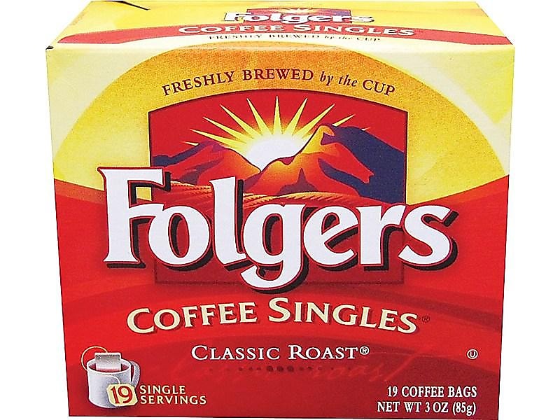 Folgers Coffee Singles Classic Roast Bags, Medium Roast, 19/Box