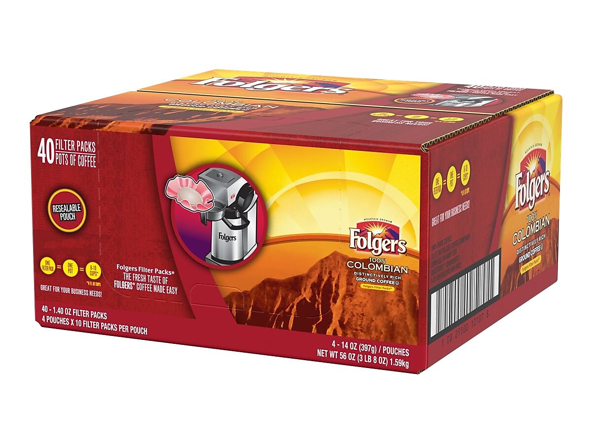 Folgers Colombian Filter Packs Coffee, Medium Roast, 1.4 oz., 40/Carton