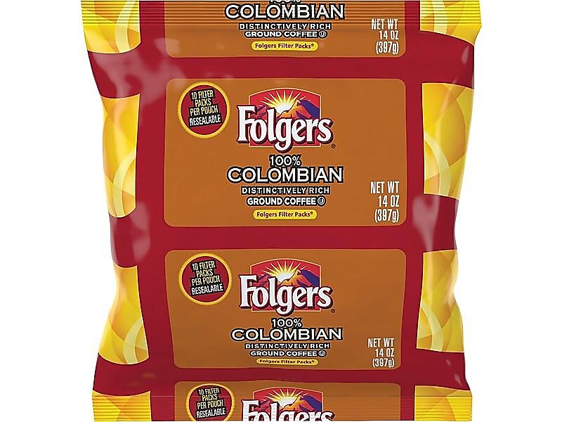 Folgers Colombian Filter Packs Coffee, Medium Roast, 1.4 oz., 40/Carton