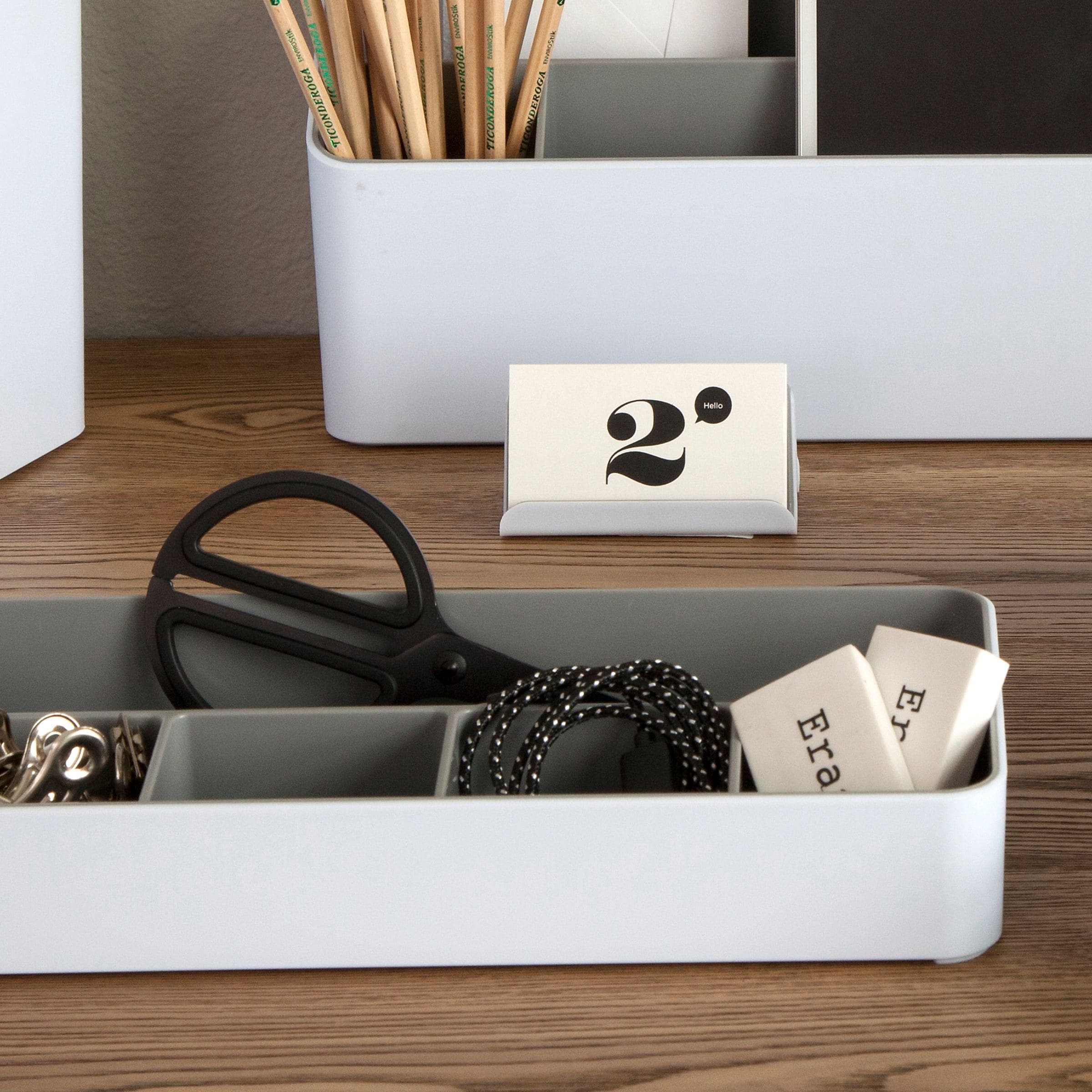 Fusion Business Card Holder, White and Gray