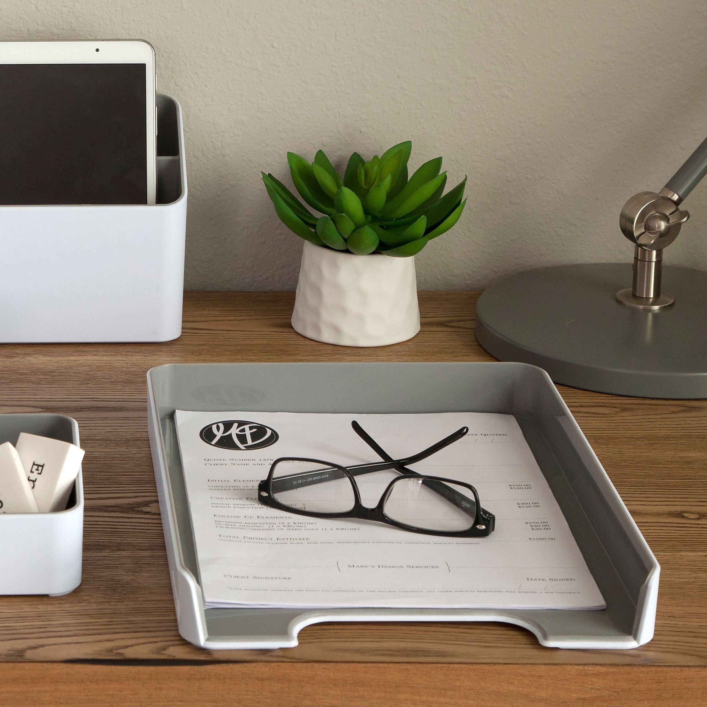 Fusion Letter Tray, White and Gray