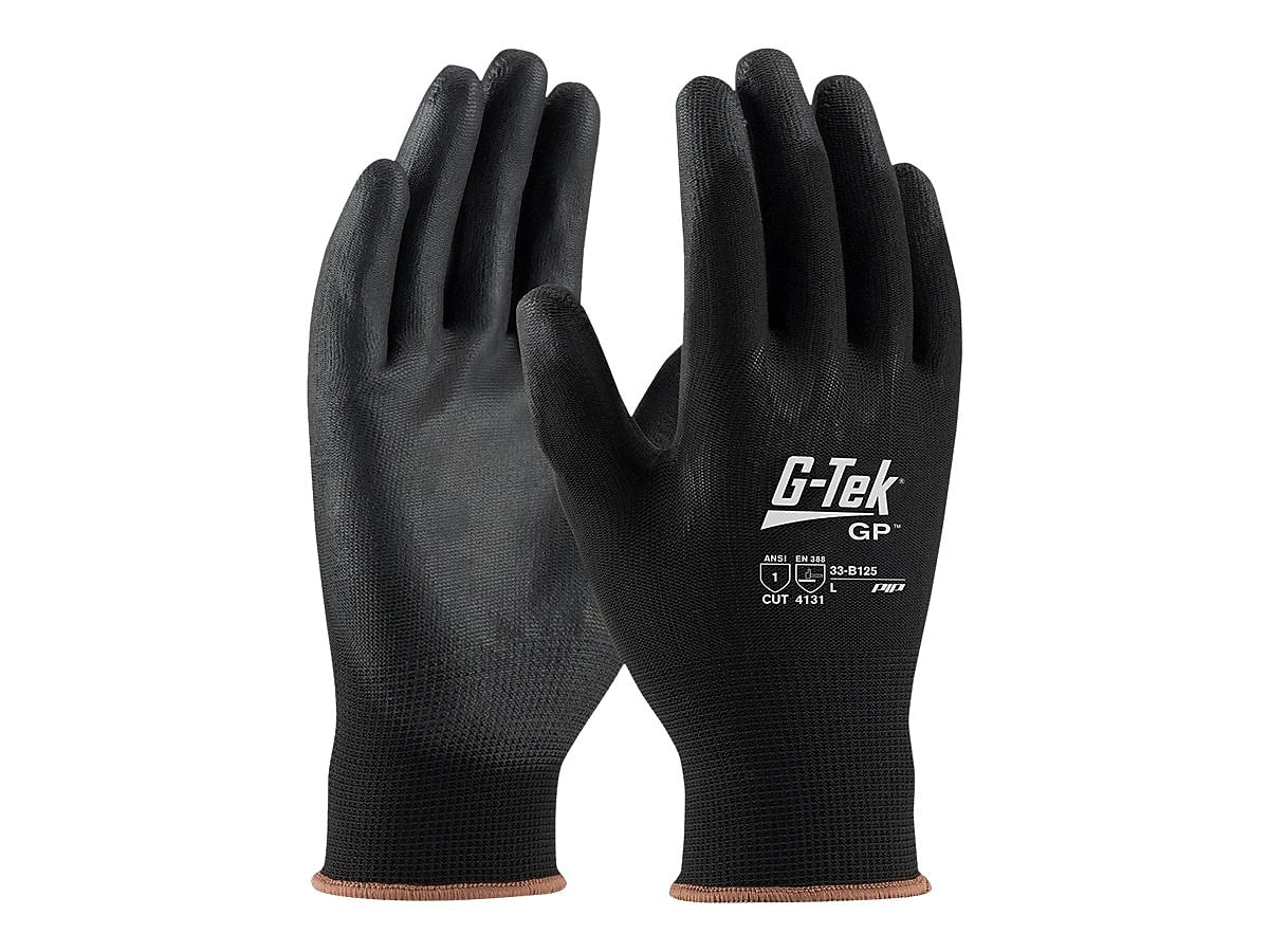 G-Tek 33-B125 Polyurethane Coated Nylon Gloves, Medium, 13 Gauge, Black, 12 Pairs