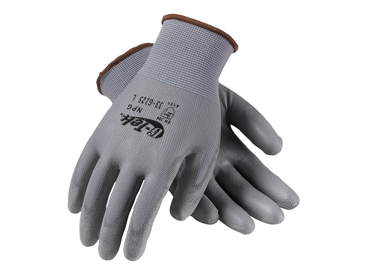 G-Tek 33-G125 Polyurethane Coated Nylon Gloves, Large, 13 Gauge, Gray, 12 Pairs