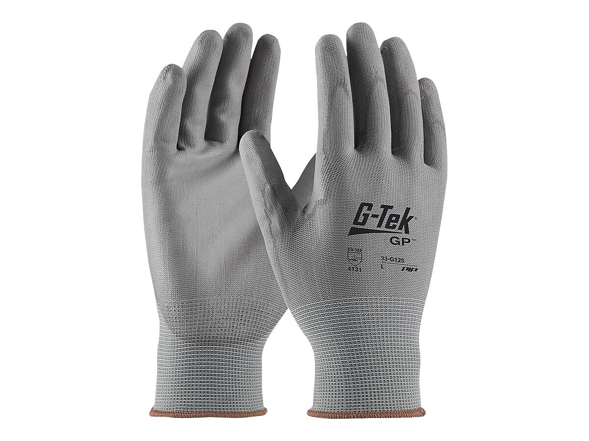 G-Tek 33-G125 Polyurethane Coated Nylon Gloves, Small, 13 Gauge, Gray, 12 Pairs