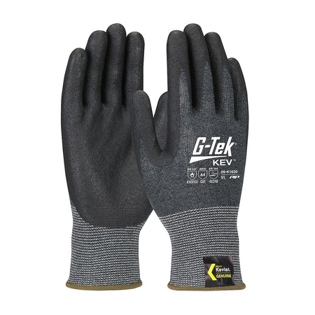 G-Tek KEV Gloves, Kevlar Engineered Yarn, Black 13 Gauge, Nitrile Foam, ANSI A4, XL