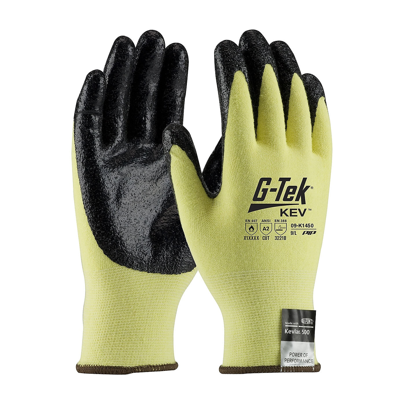 G-Tek KEV Seamless Knit Nitrile Coated Cut Resistant Gloves, ANSI A2, Yellow, Large, 12 Pairs