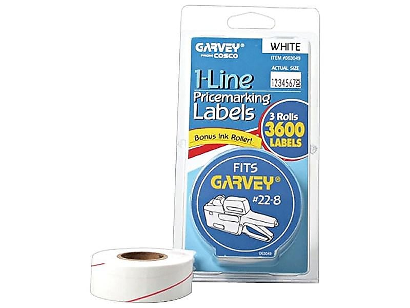 Garvey Labels, 1-Line, White, 3 Rolls/Pack