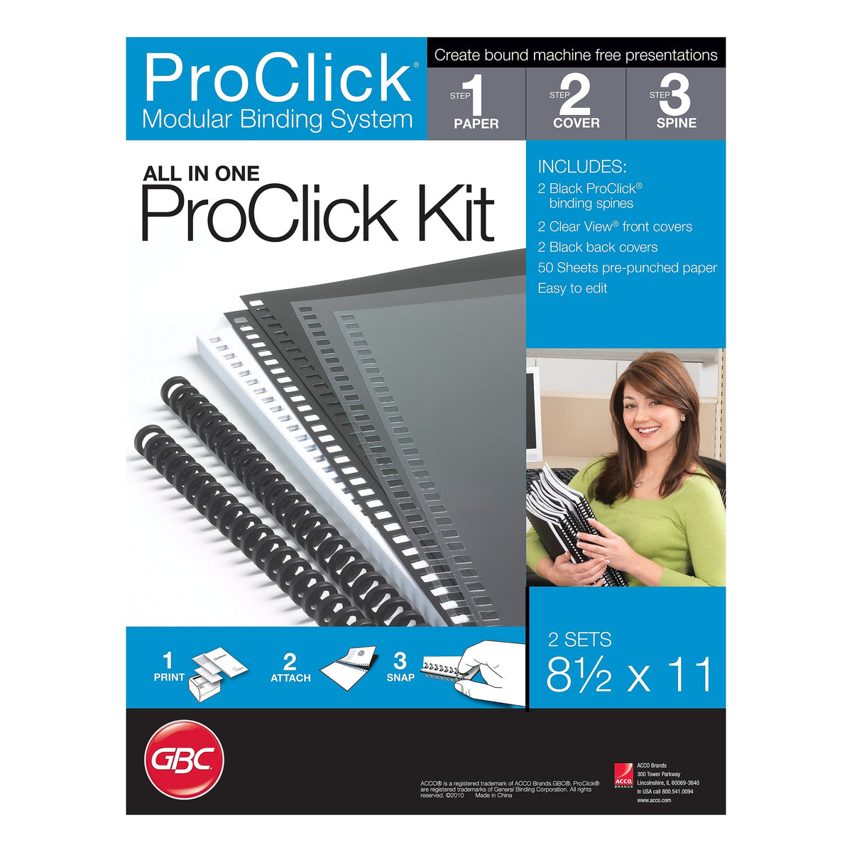 GBC® ProClick® The Do-It-Yourself Presentation Kit®, 5/16", Clear Front, Black Back/Spine