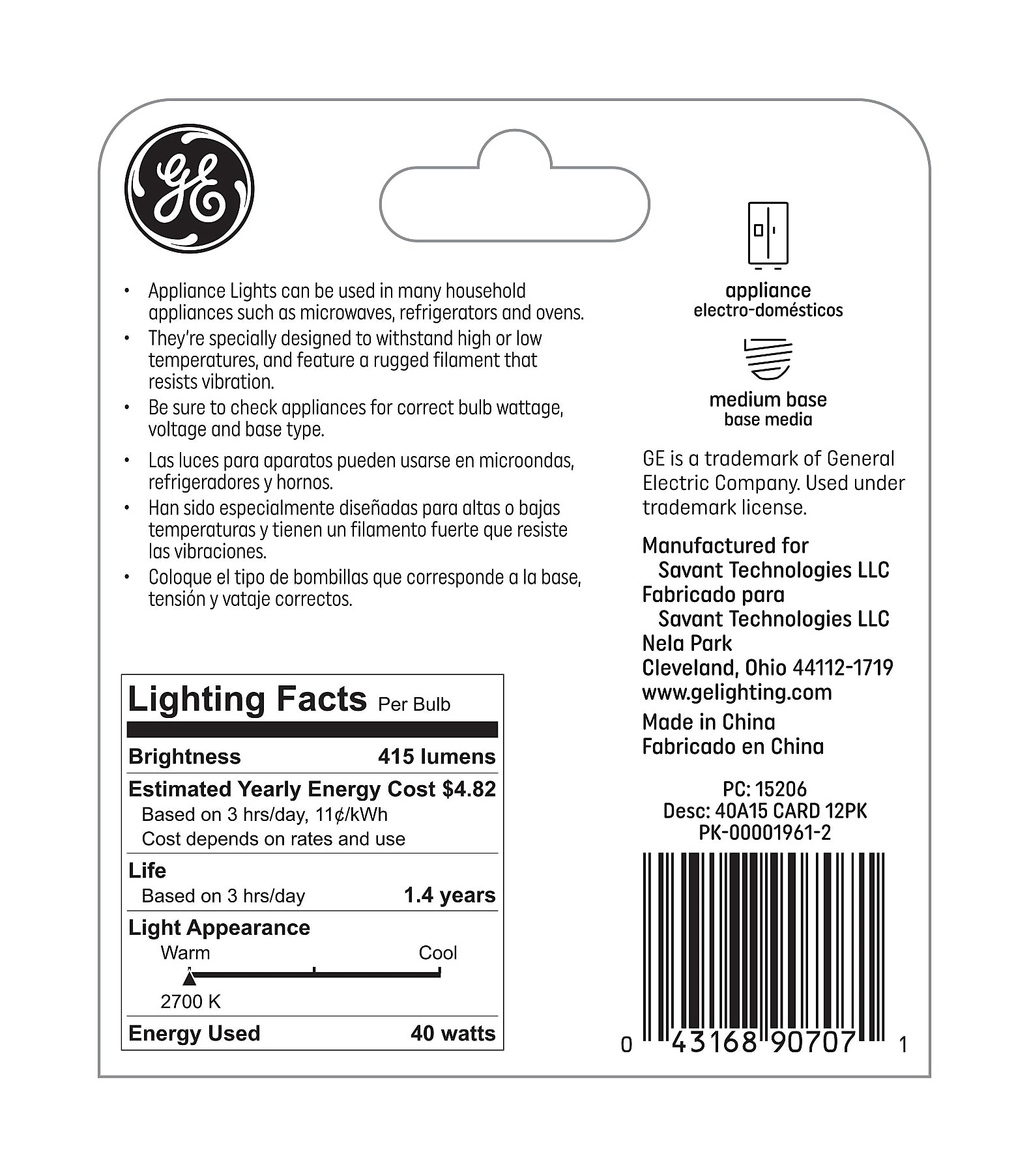 GE Lighting 40 Watts Clear Incandescent Bulb