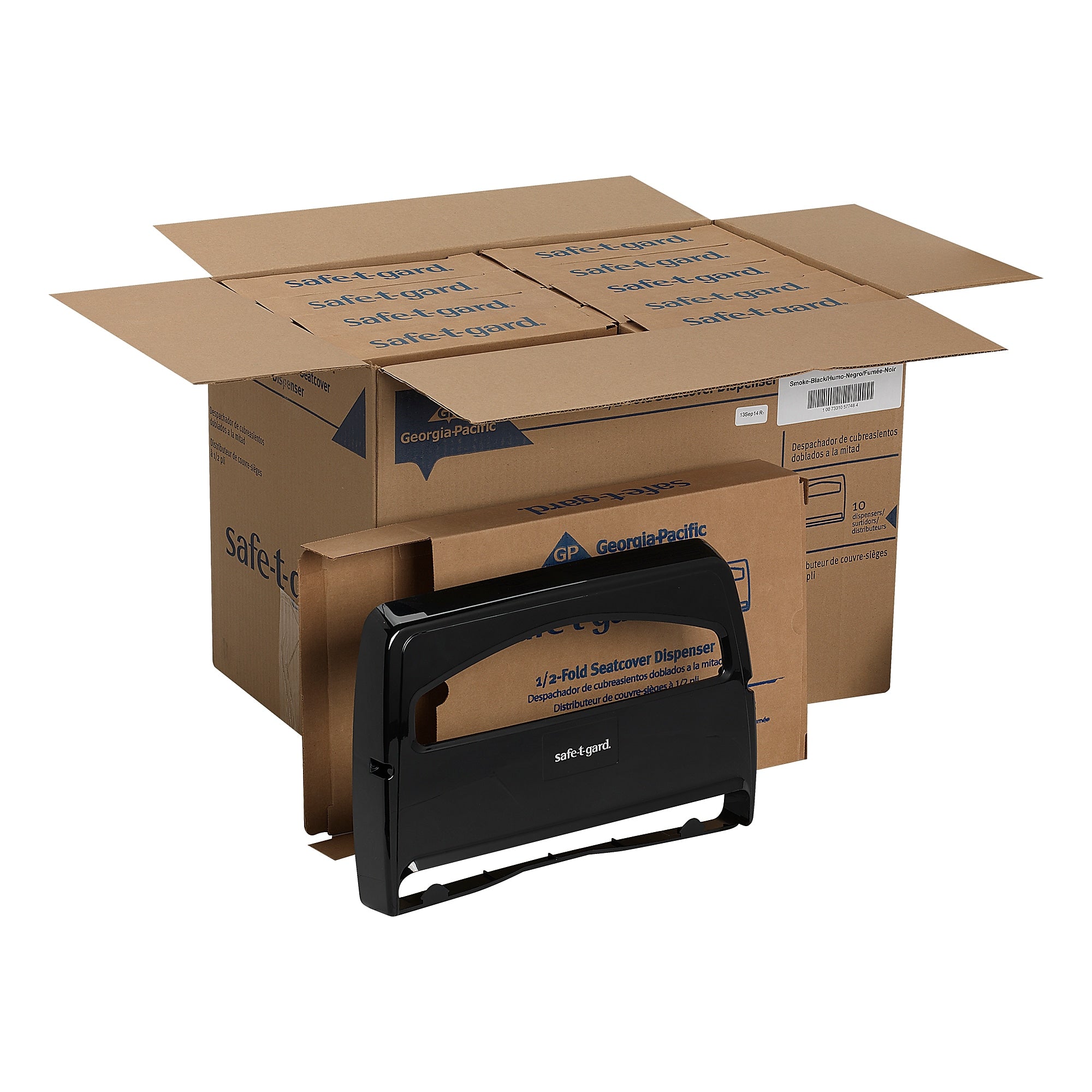 Georgia-Pacific Safe-T-Gard Toilet Seat Cover Dispenser, Half-fold, Black, 10/Carton