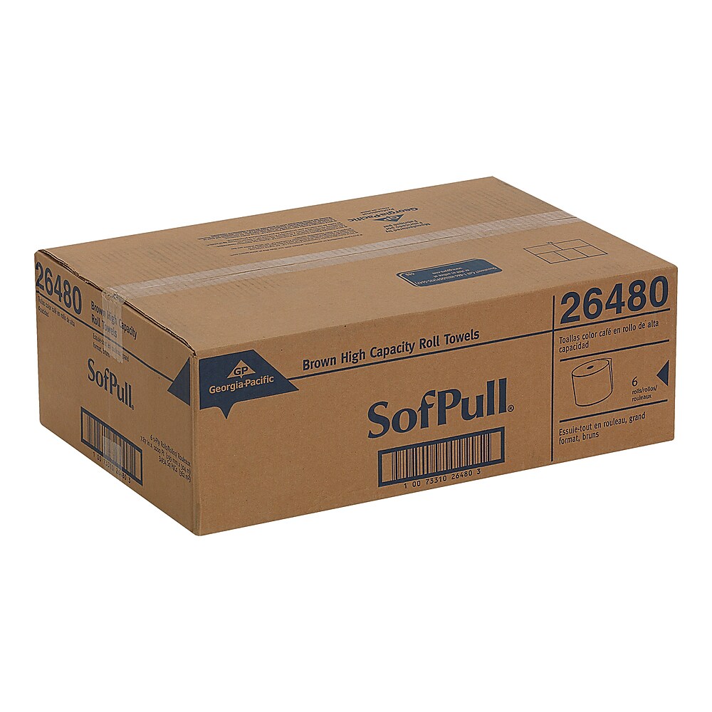 Georgia-Pacific Sofpull Recycled High-Capacity Hardwound Paper Towel, 1-Ply, Natural, 1000'/Roll, 6 Rolls/Carton