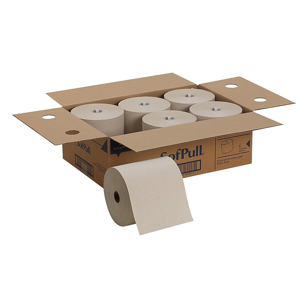 Georgia-Pacific Sofpull Recycled High-Capacity Hardwound Paper Towel, 1-Ply, Natural, 1000'/Roll, 6 Rolls/Carton