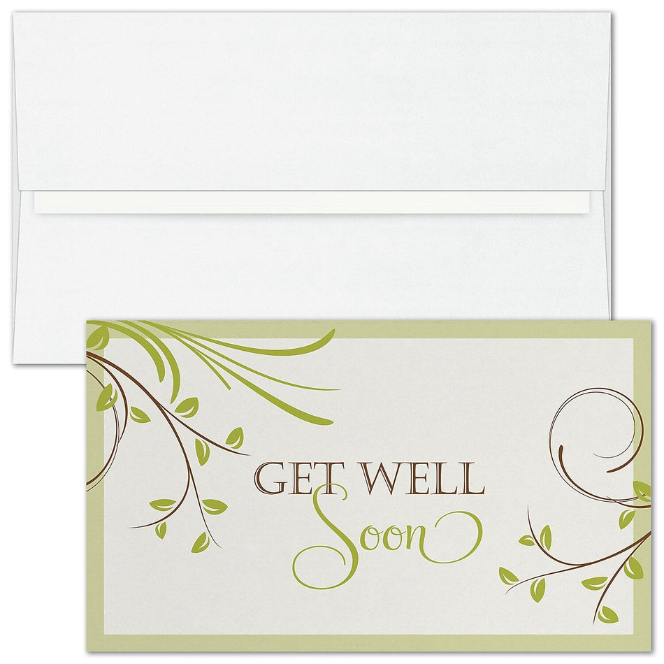 "Get Well Greenery" Card w/ White Unlined Envelope, 250/BX
