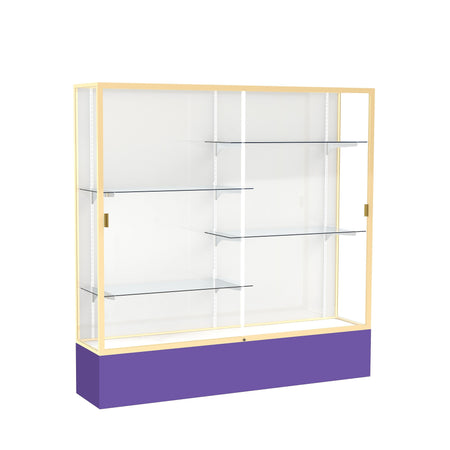 Ghent Spirit 72"W x 72"H x 16"D Floor Case, White Back, Champagne Finish, Purple Base