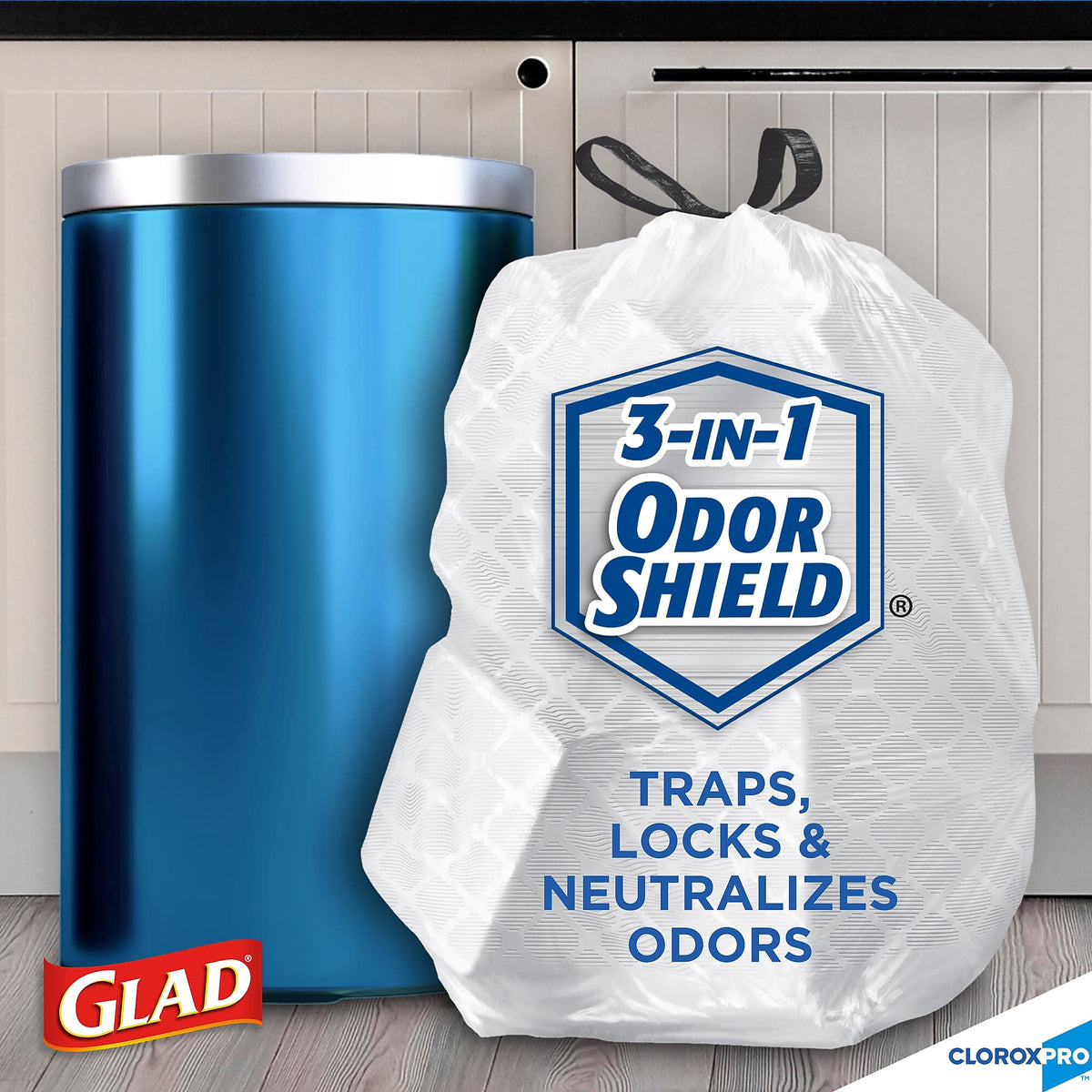 Glad 13 Gallon Trash Bag, 8.5"x8.5", Low Density, .72 mil, White, 100 Bags/Box