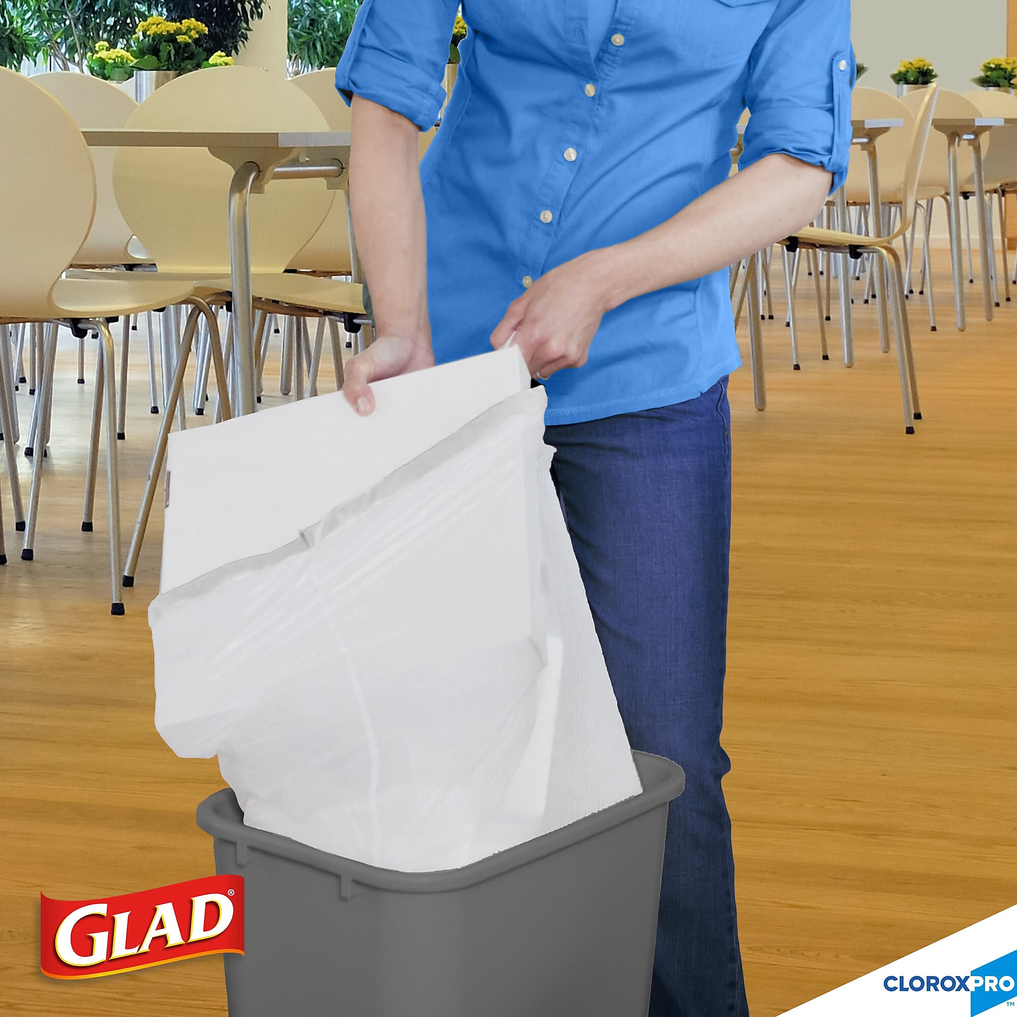 Glad 13 Gallon Trash Bag, 8.5"x8.5", Low Density, .72 mil, White, 100 Bags/Box