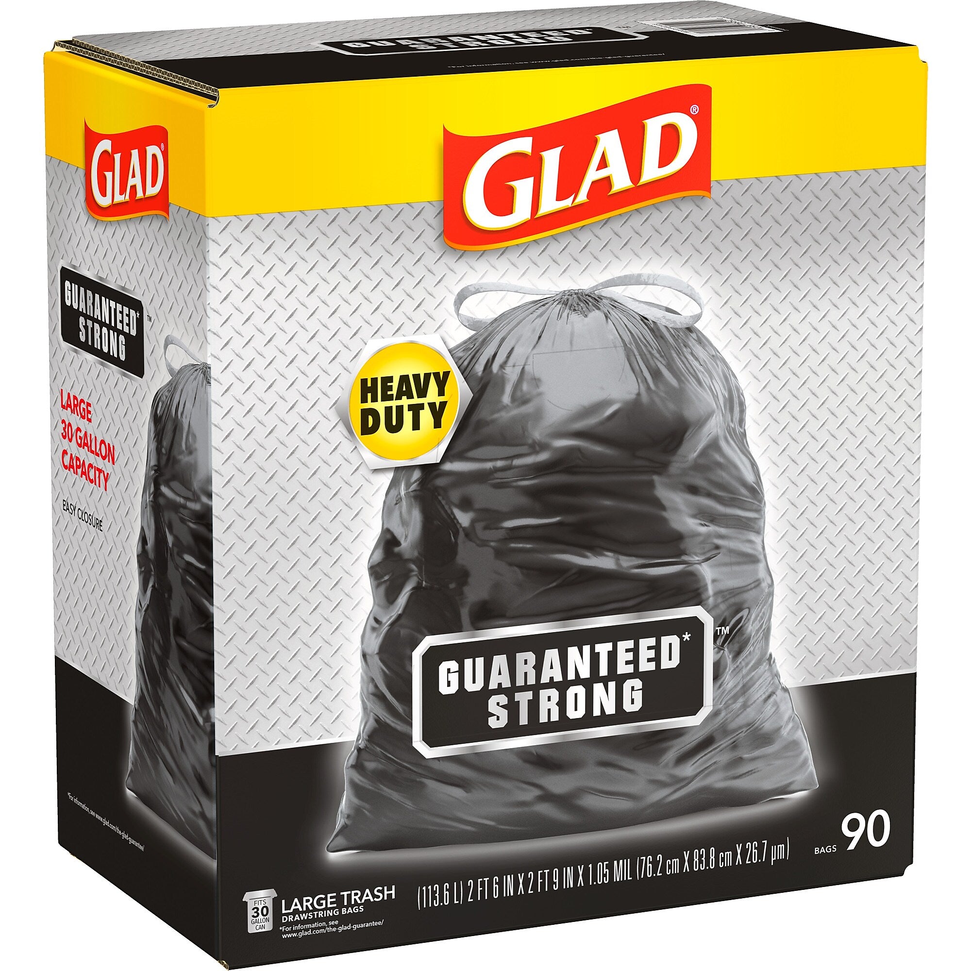 Glad 30 Gallon Large Drawstring Trash Bags, 90/Box