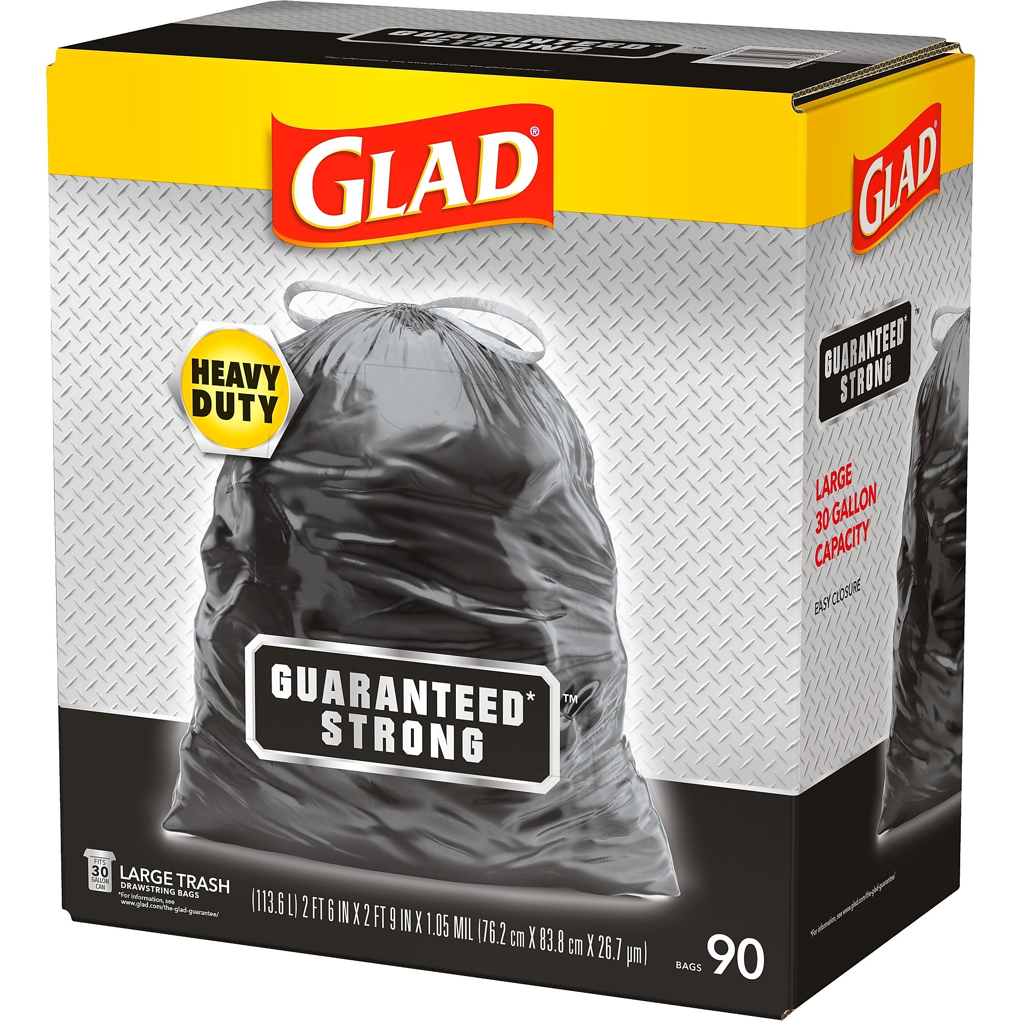 Glad 30 Gallon Large Drawstring Trash Bags, 90/Box