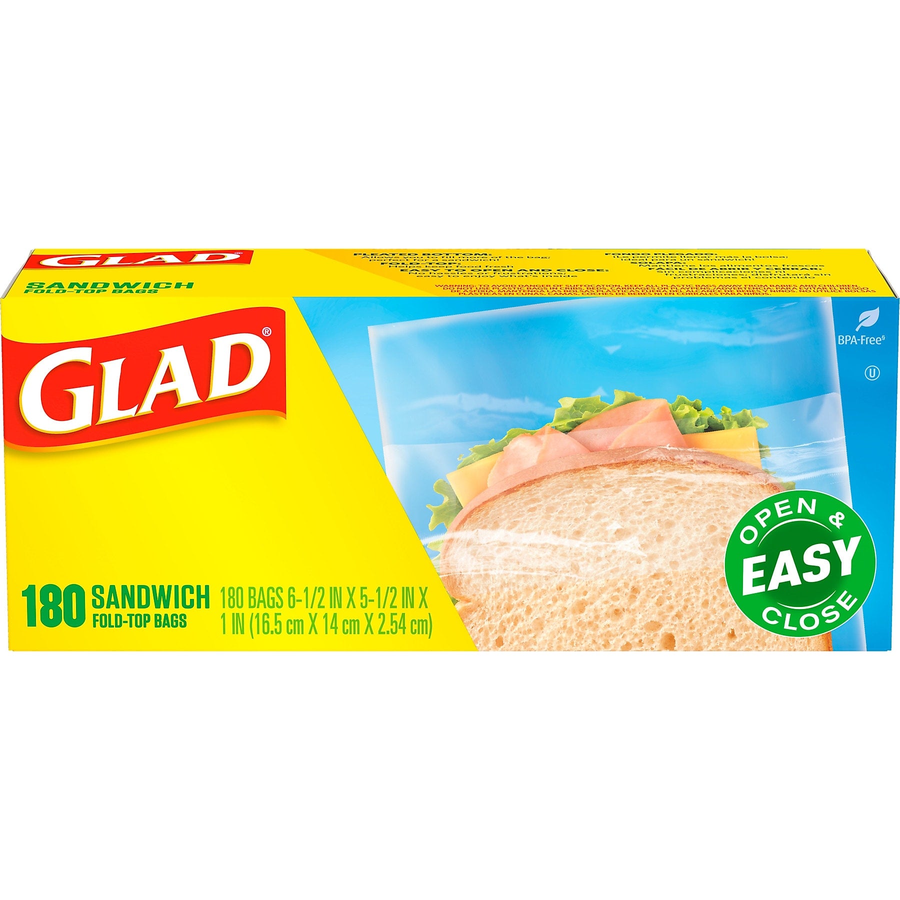 Glad Fold Top Bags, Sandwich, 180 Bags/Box