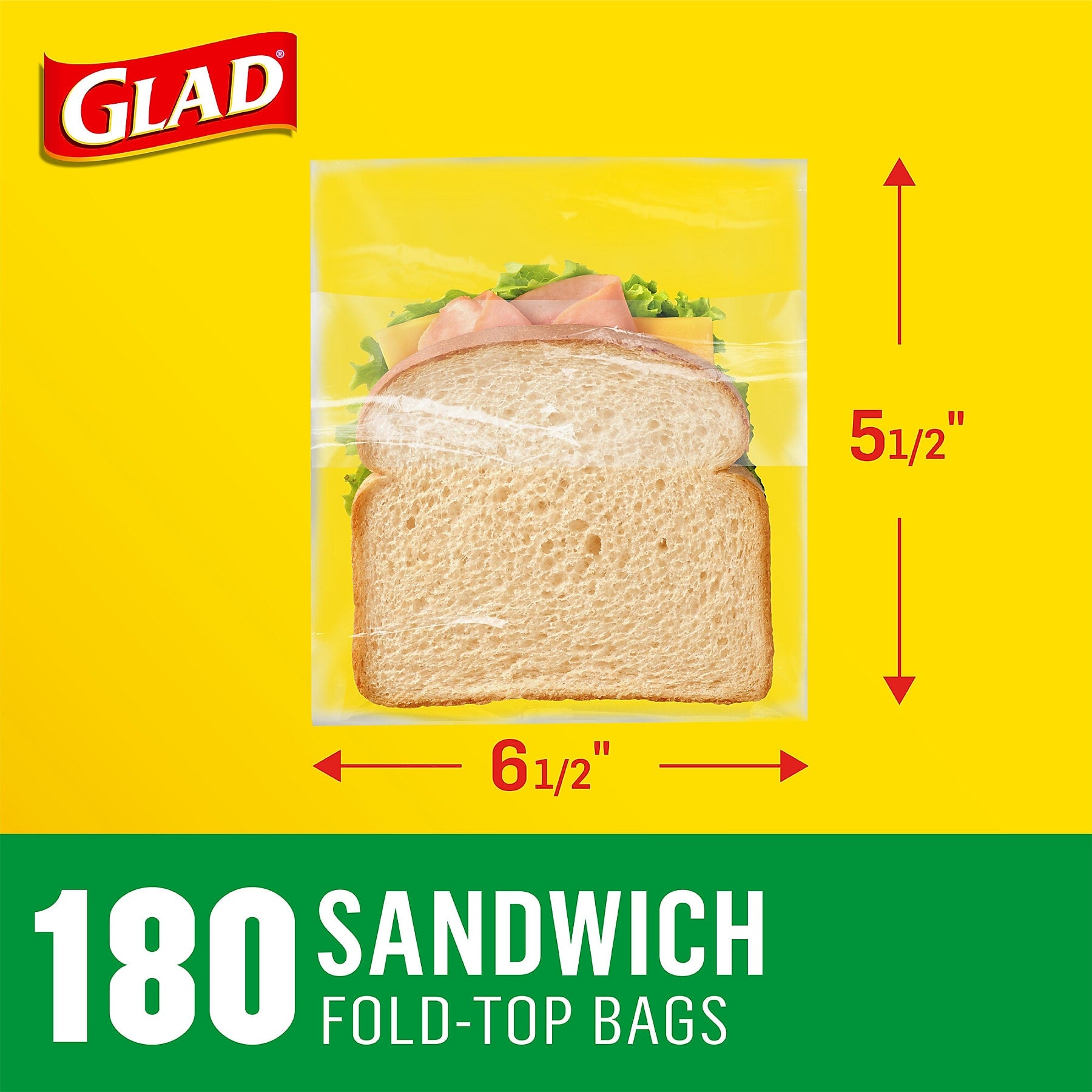 Glad Fold Top Bags, Sandwich, 180 Bags/Box