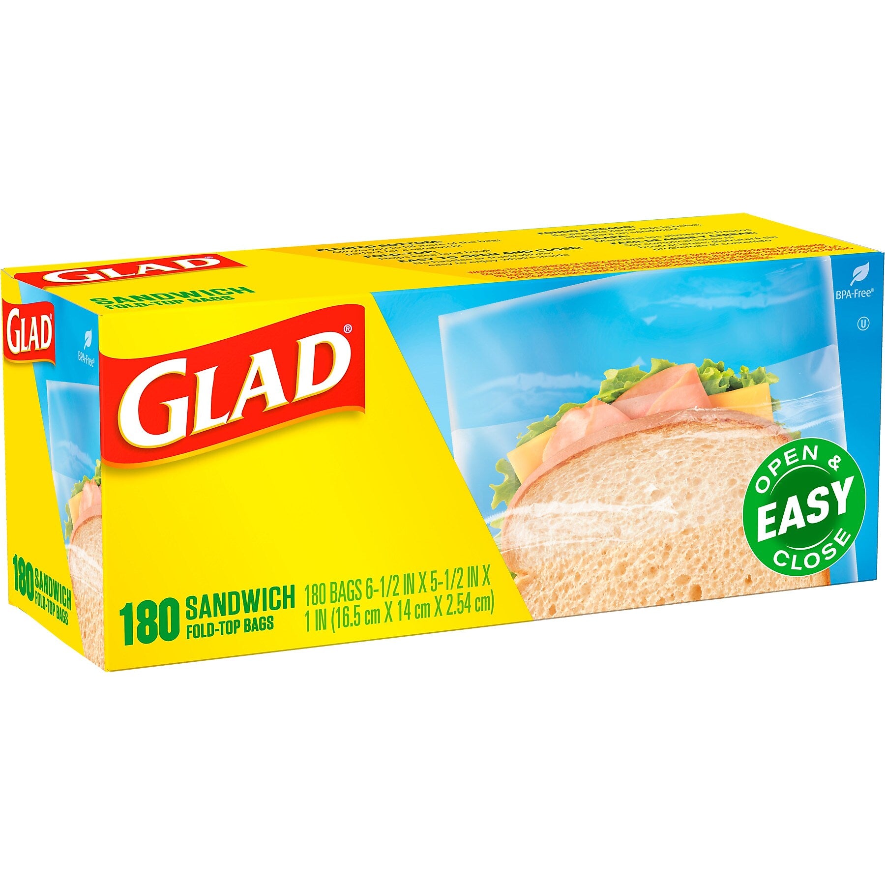 Glad Fold Top Bags, Sandwich, 180 Bags/Box