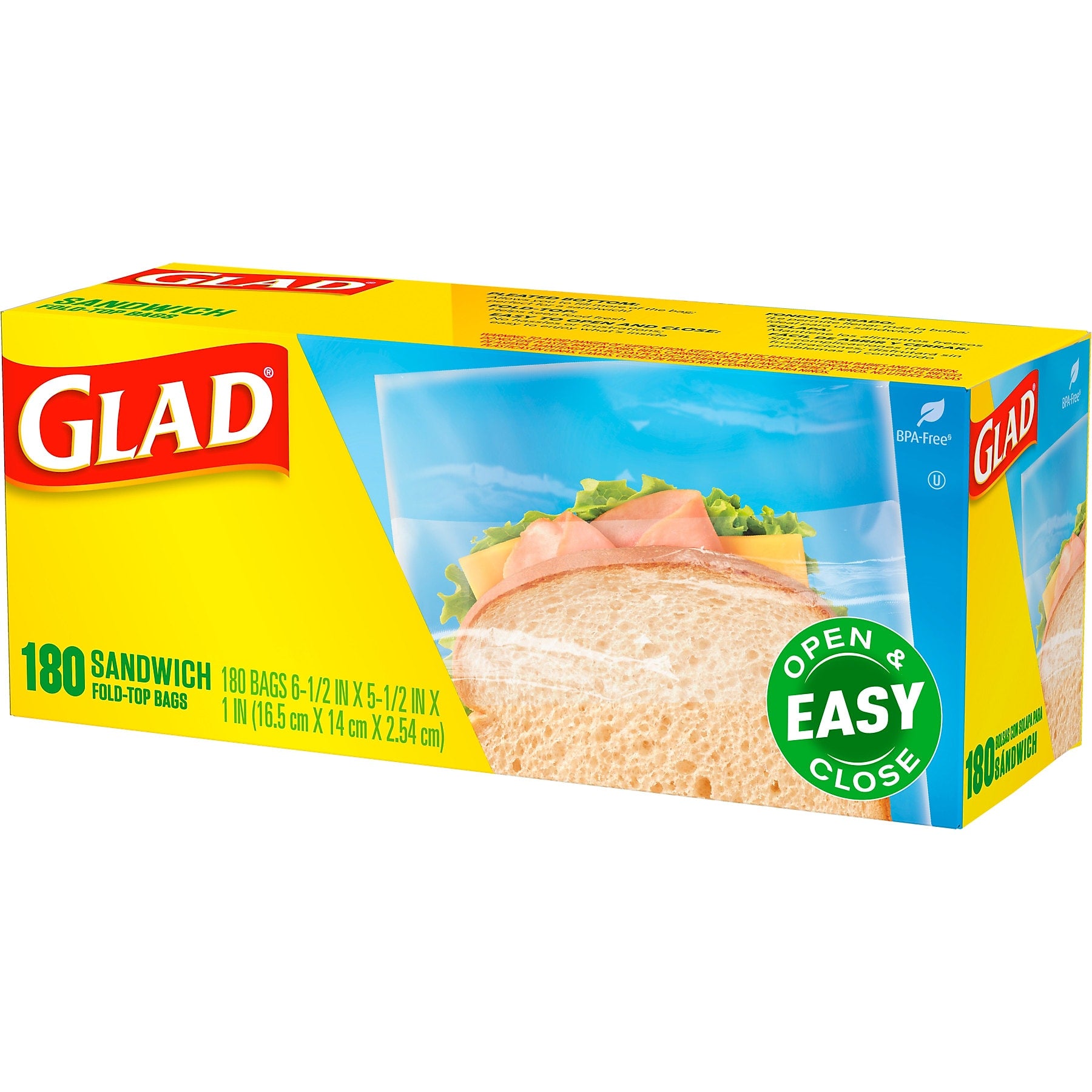 Glad Fold Top Bags, Sandwich, 180 Bags/Box