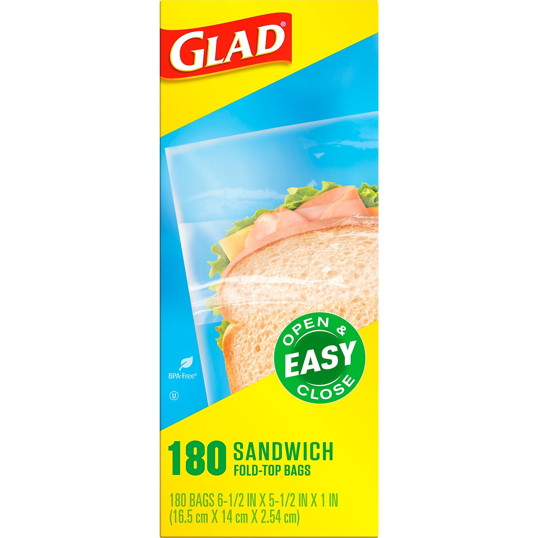 Glad Fold Top Bags, Sandwich, 180 Bags/Box