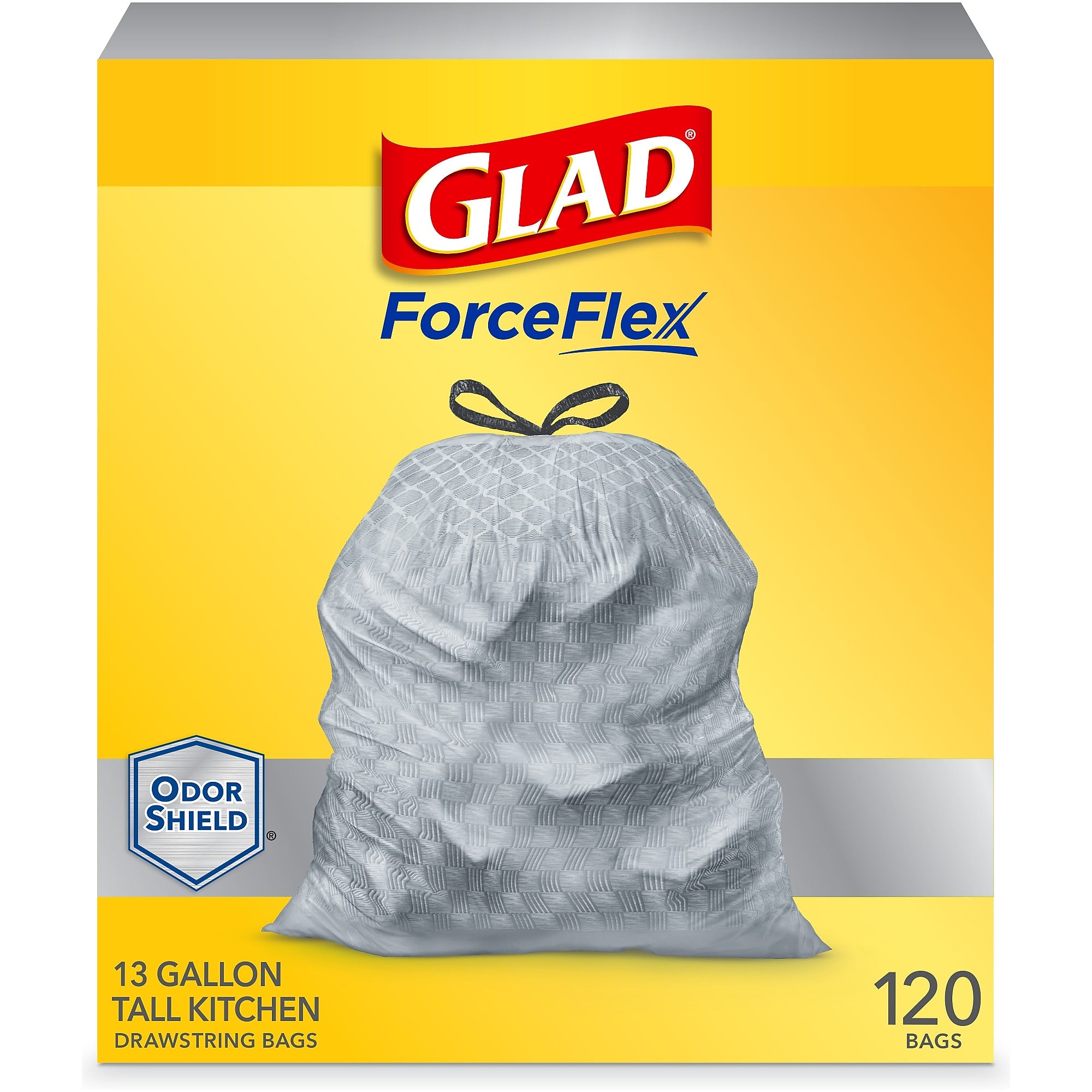 Glad ForceFlex OdorShield 13 Gallon Kitchen Trash Bag, 23.75