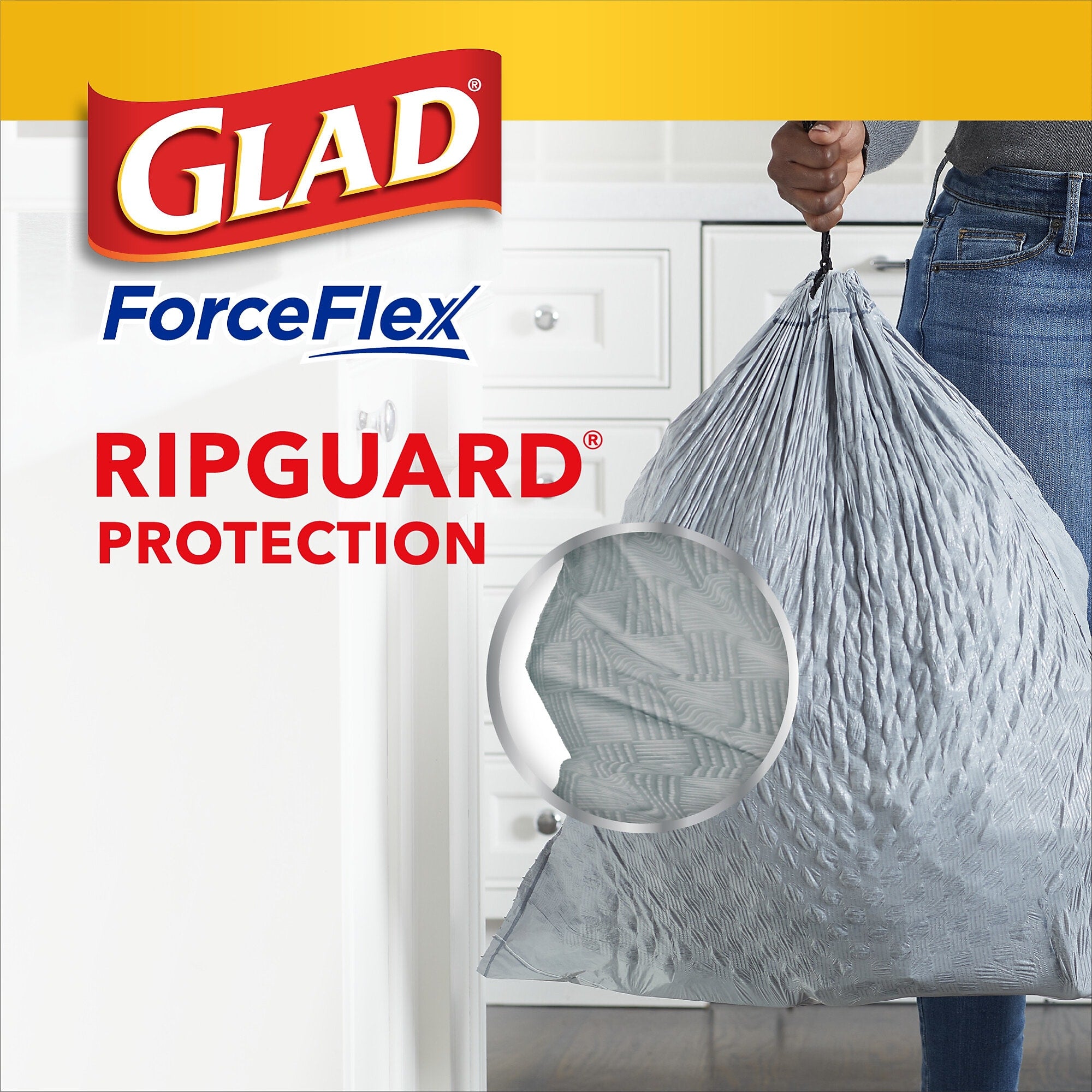 Glad ForceFlex OdorShield 13 Gallon Kitchen Trash Bag, 23.75