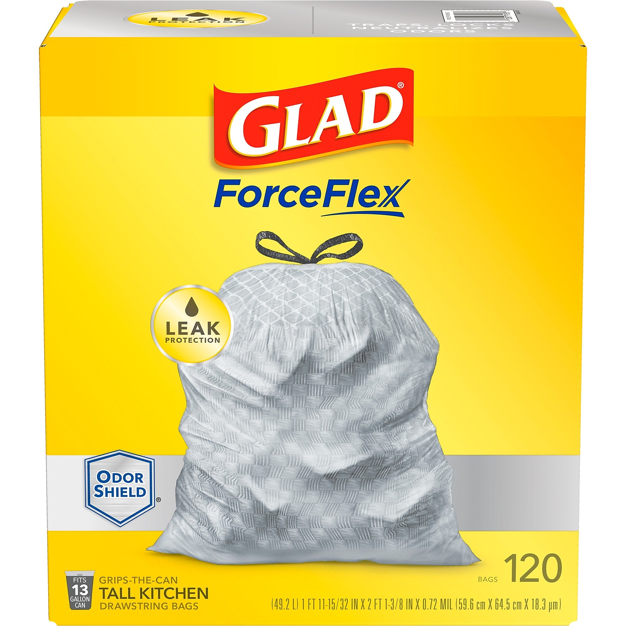 Glad ForceFlex OdorShield 13 Gallon Kitchen Trash Bag, 23.75