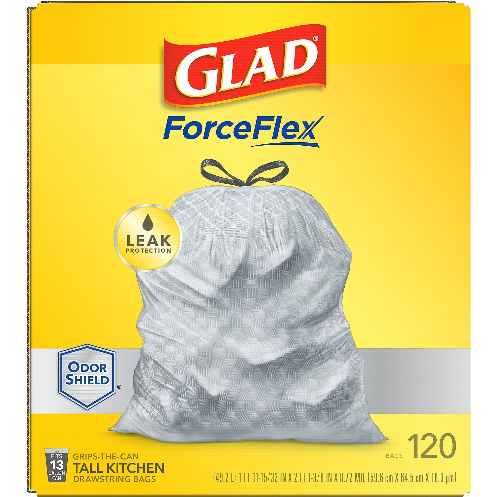 Glad ForceFlex OdorShield 13 Gallon Kitchen Trash Bag, 23.75