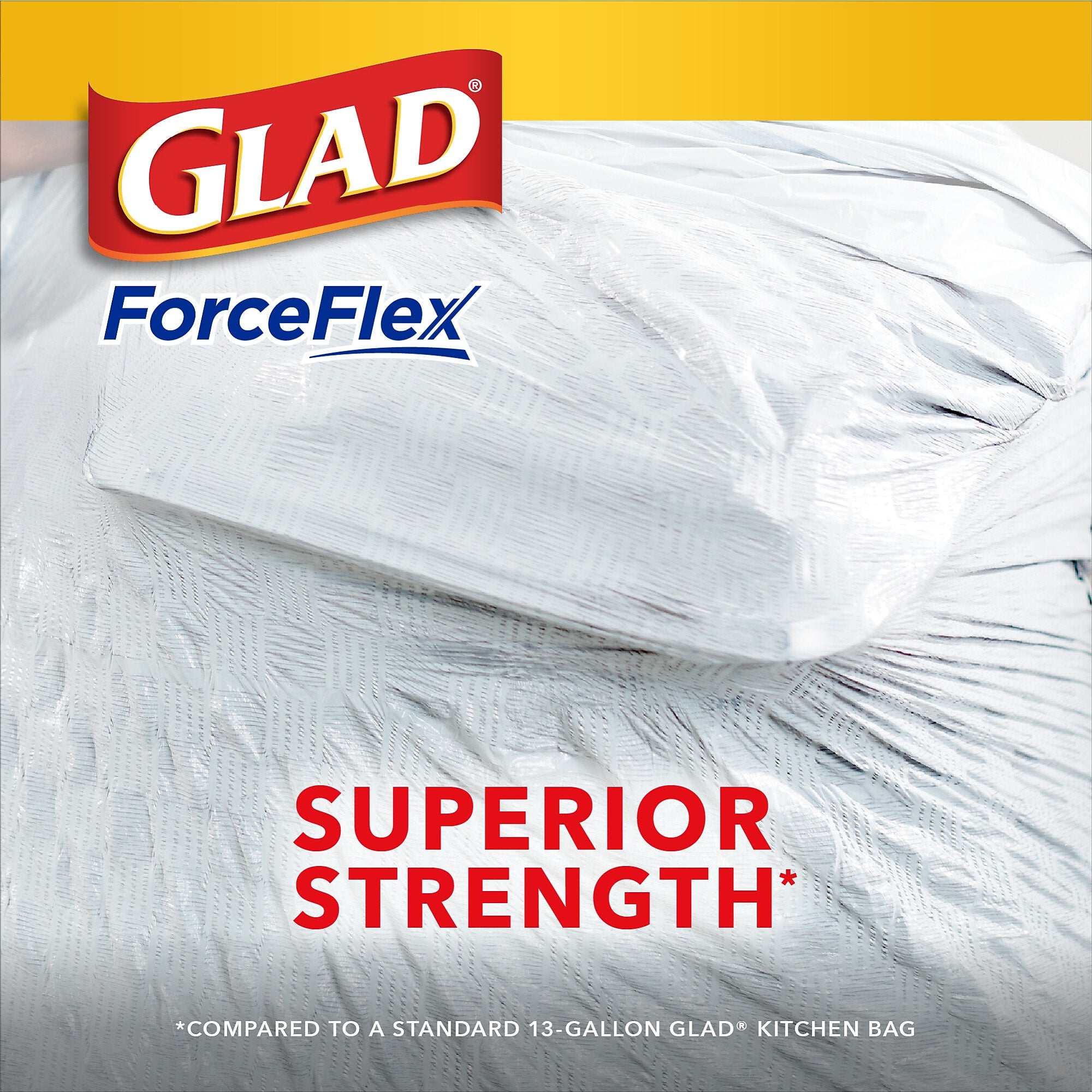 Glad ForceFlex Tall 13 Gallon Kitchen Drawstring Trash Bags, White, 120/Box