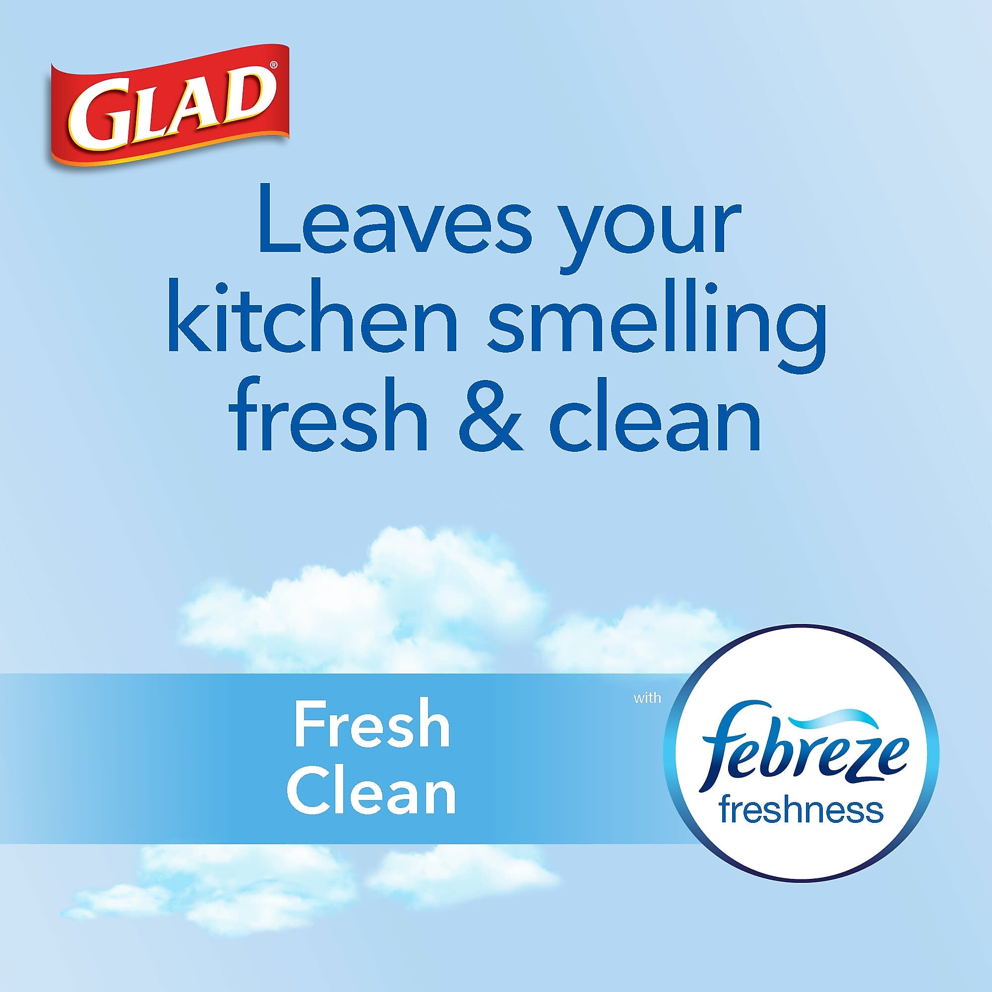 Glad ForceFlex Tall Kitchen Drawstring Trash Bags, 13 Gallon, Fresh Clean scent with Febreze Freshness, 80/Box