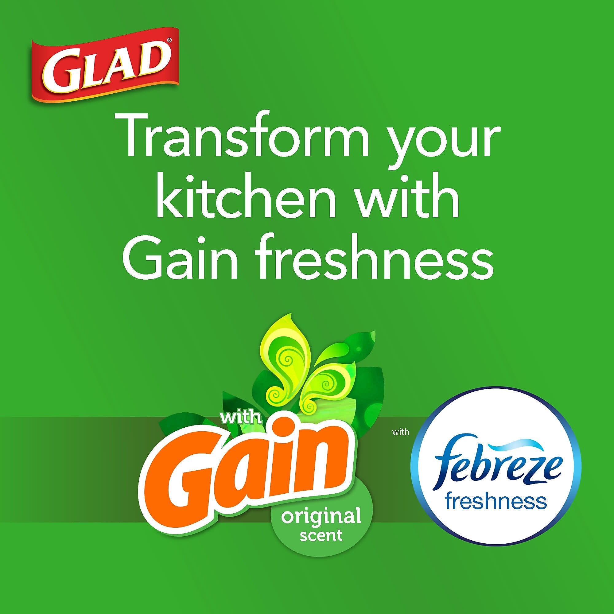 Glad ForceFlex Tall Kitchen Drawstring Trash Bags, 13 Gallon, White, Gain Original scent, 80/Box