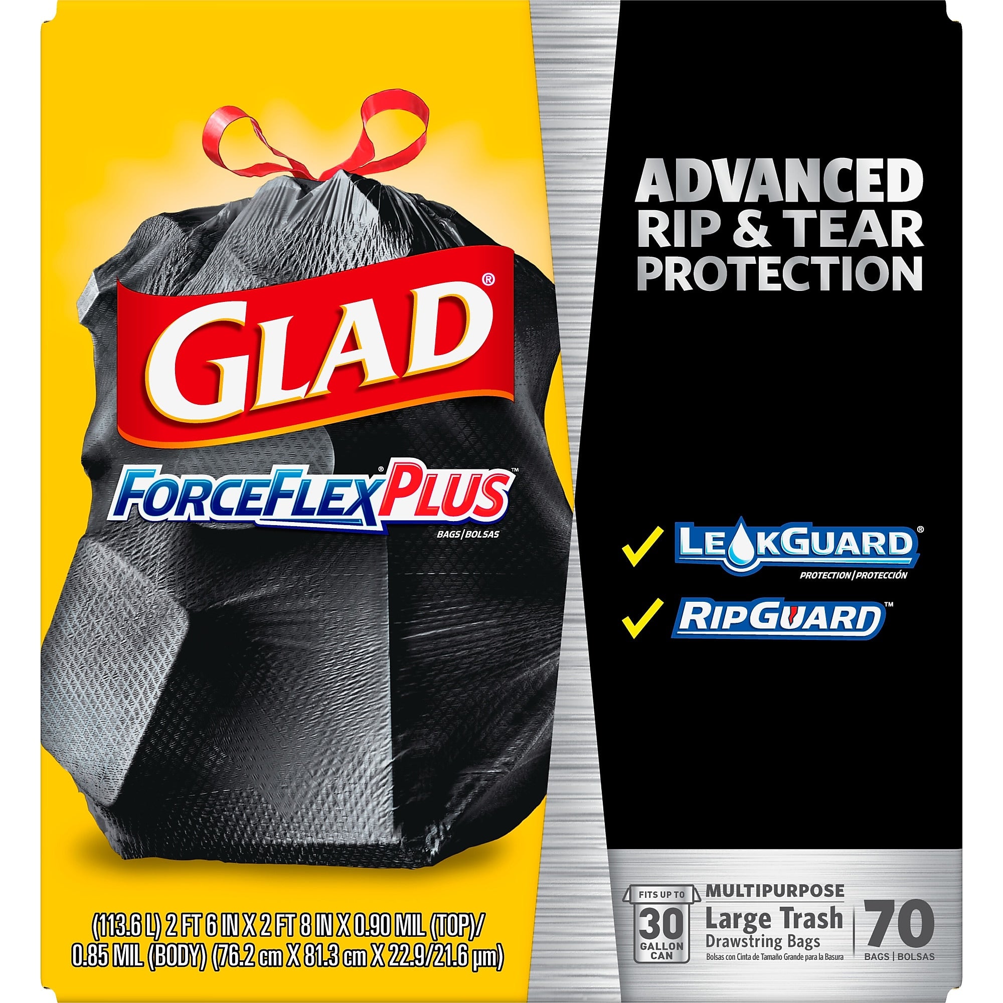 Glad ForceFlexPlus 30 Gallon Trash Bag, 5.31