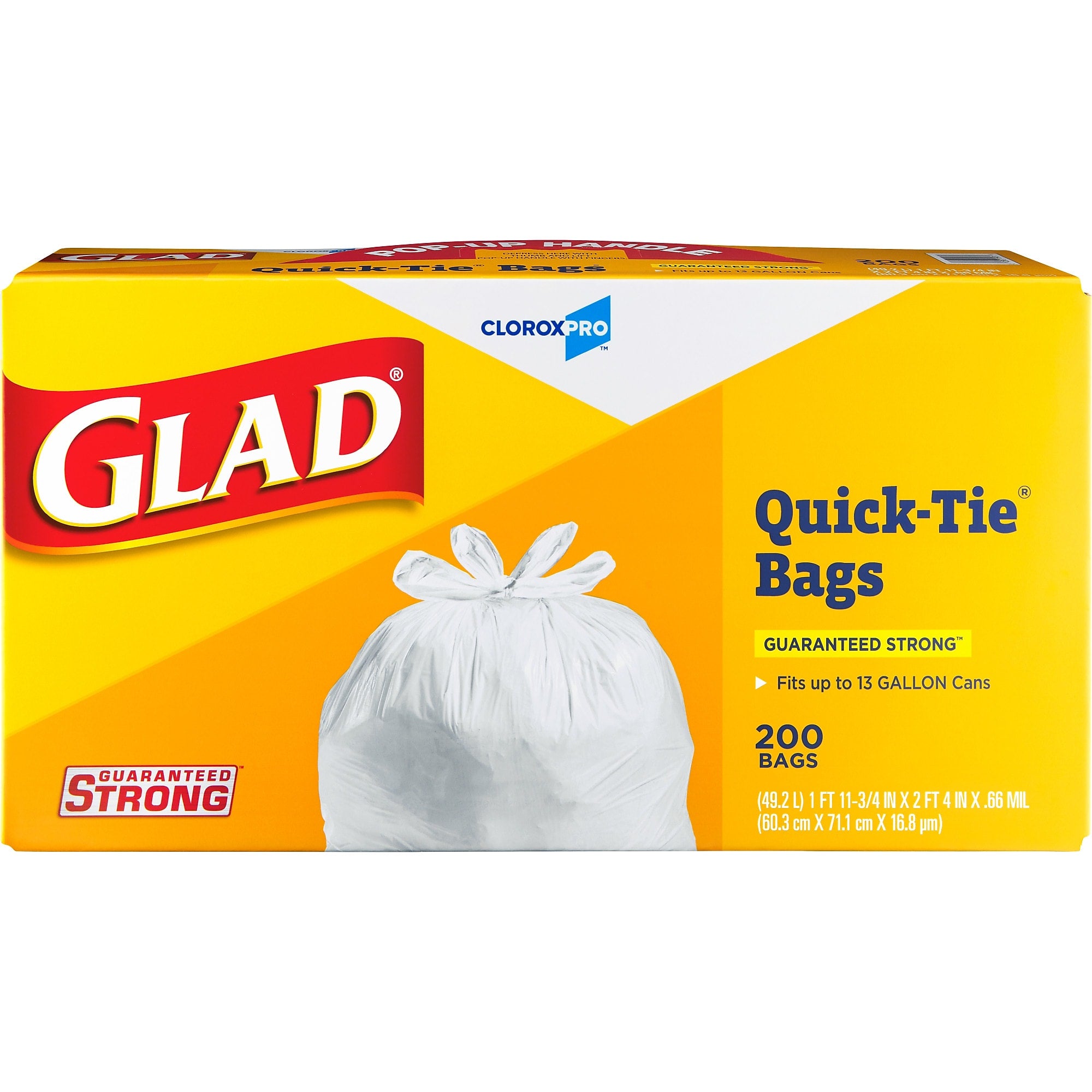 Glad Quick-Tie Tall Kitchen Trash Bags, 13 Gallon, 200/Box