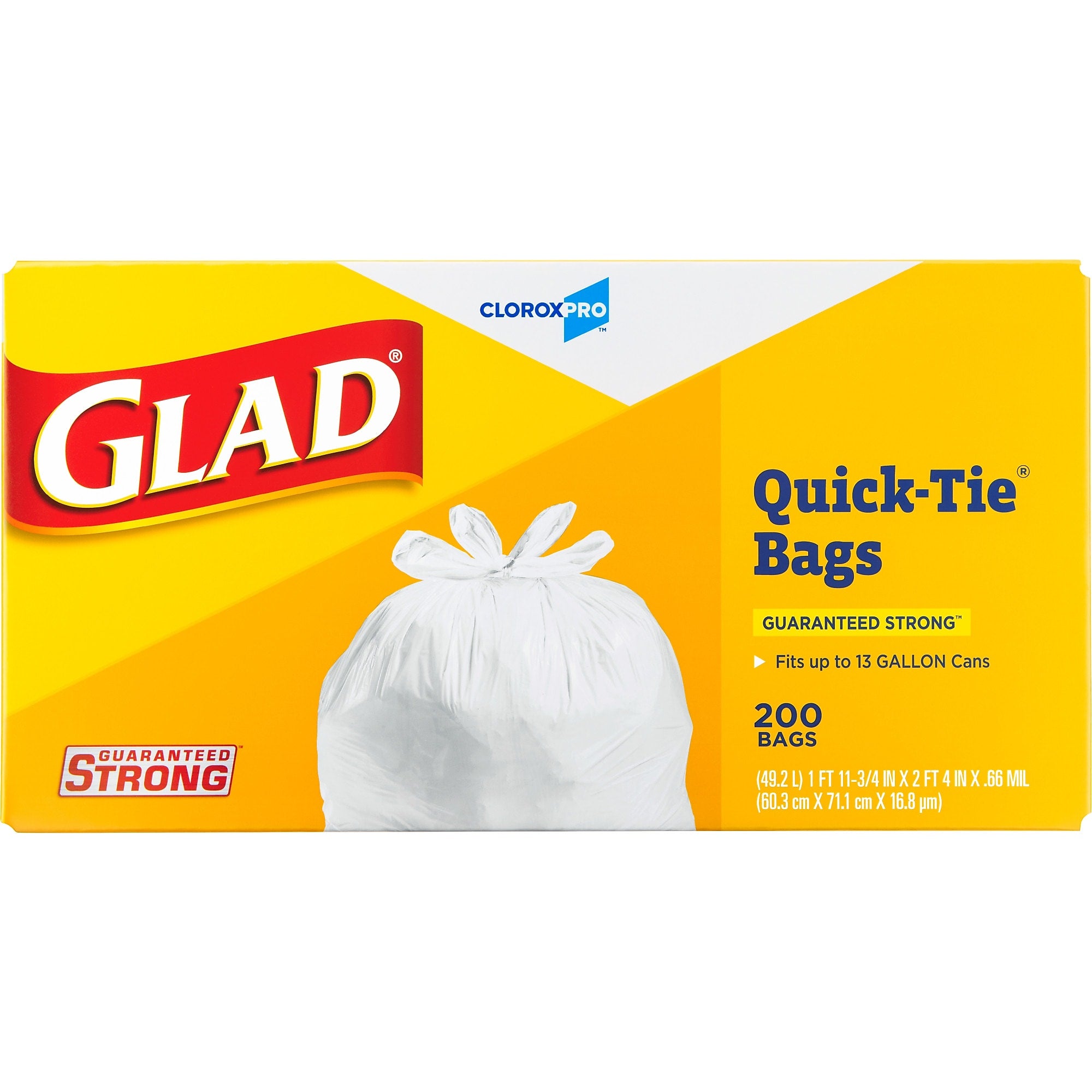 Glad Quick-Tie Tall Kitchen Trash Bags, 13 Gallon, 200/Box