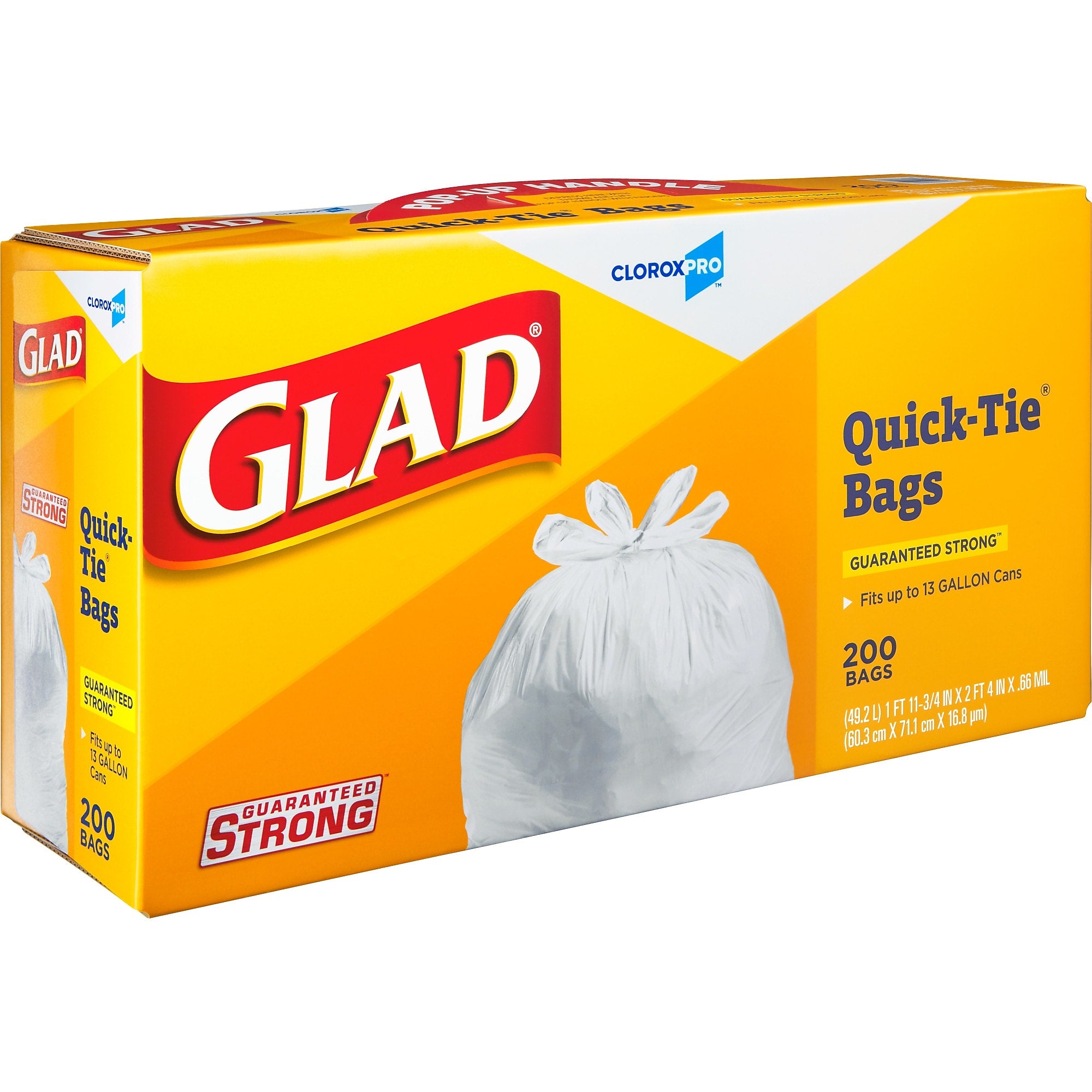 Glad Quick-Tie Tall Kitchen Trash Bags, 13 Gallon, 200/Box