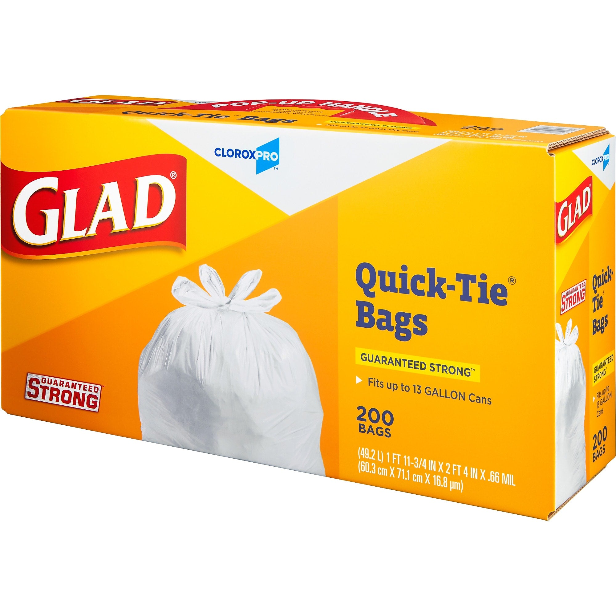 Glad Quick-Tie Tall Kitchen Trash Bags, 13 Gallon, 200/Box