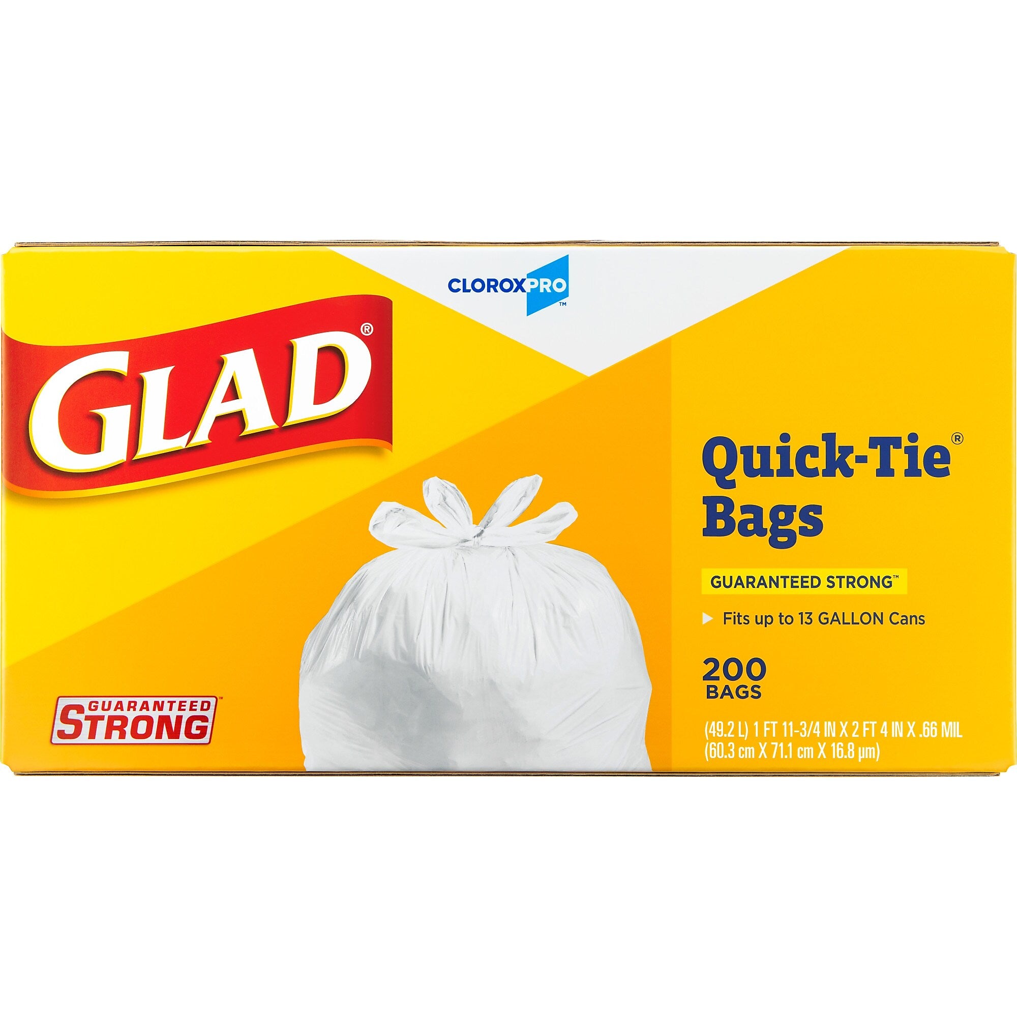 Glad Quick-Tie Tall Kitchen Trash Bags, 13 Gallon, 200/Box