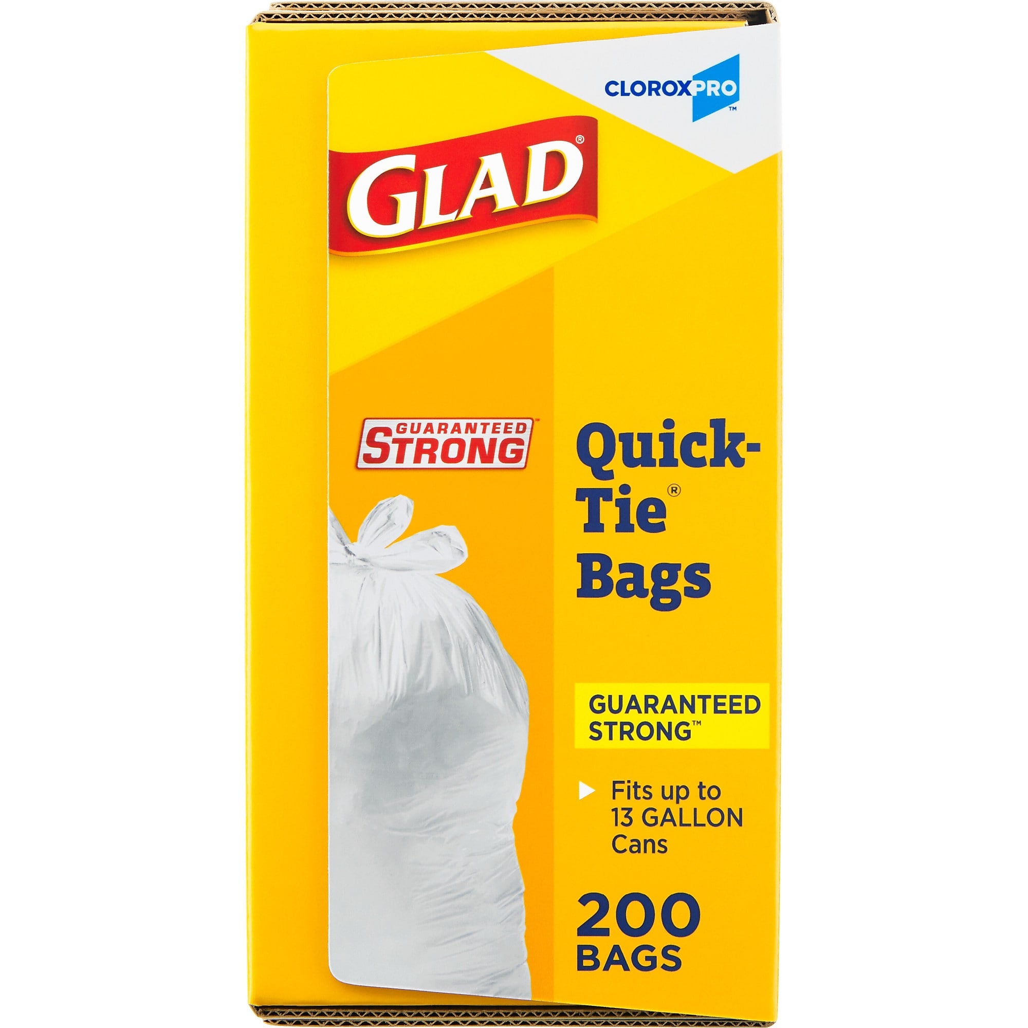 Glad Quick-Tie Tall Kitchen Trash Bags, 13 Gallon, 200/Box