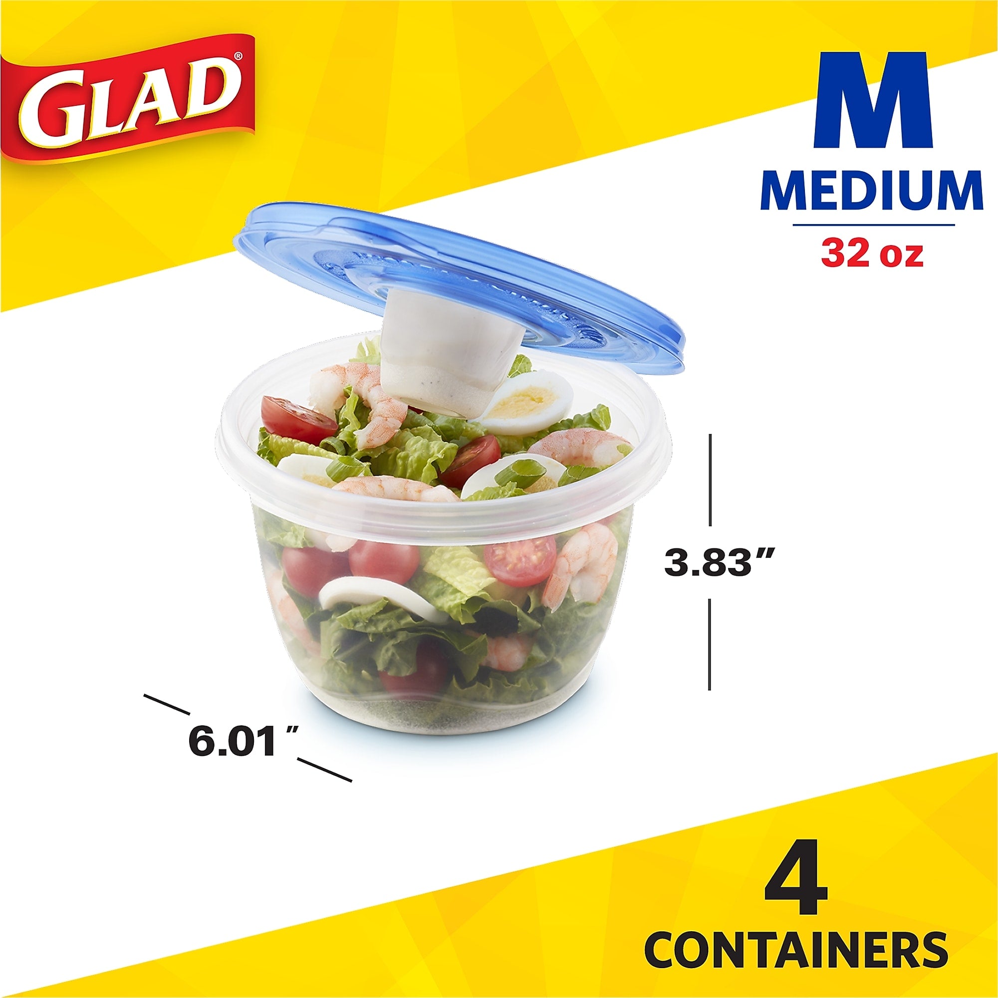 Glad® To Go Lunch Containers, 32 Oz., 4/Pack