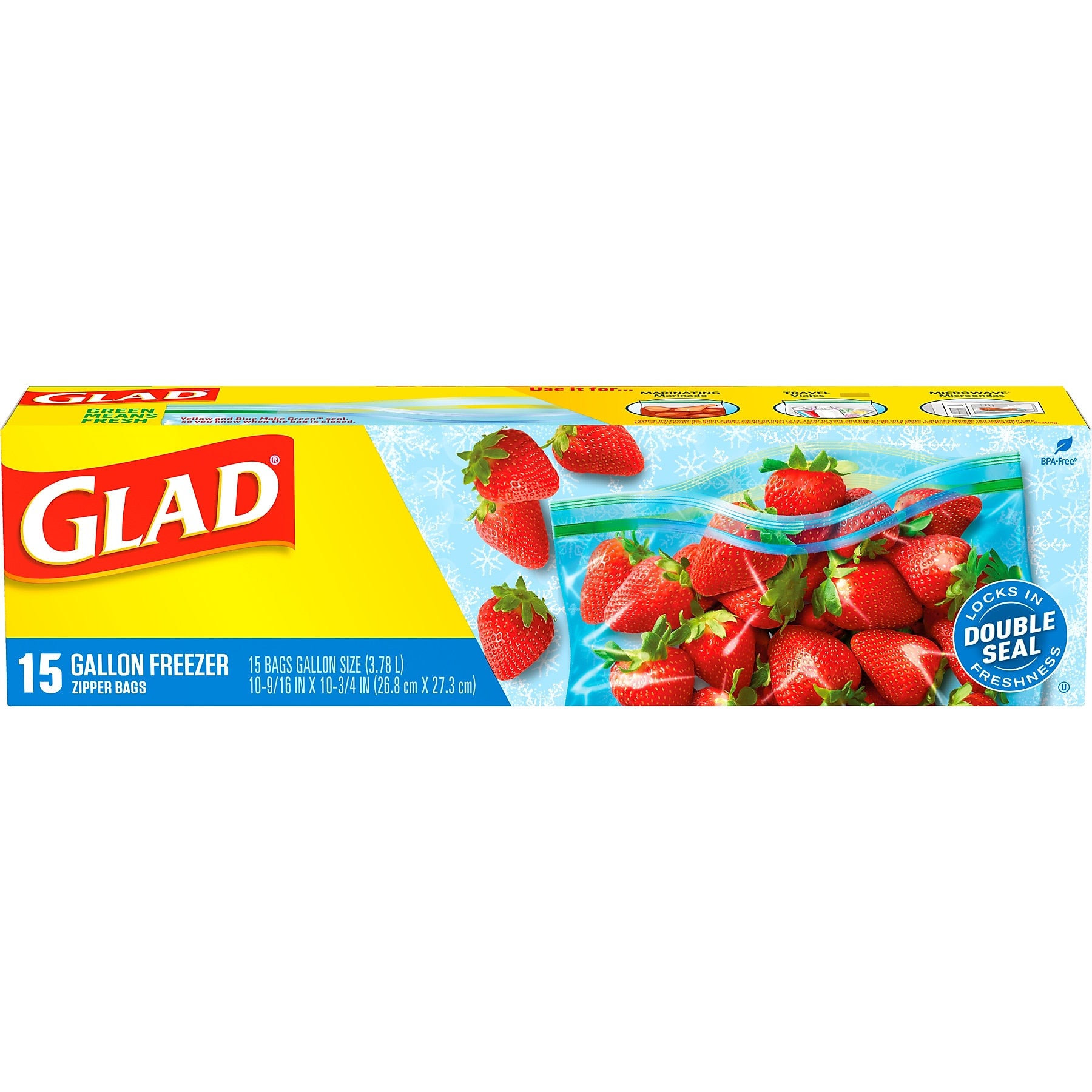 Glad Zipper Freezer Bags, Gallon, 15 Bags/Box