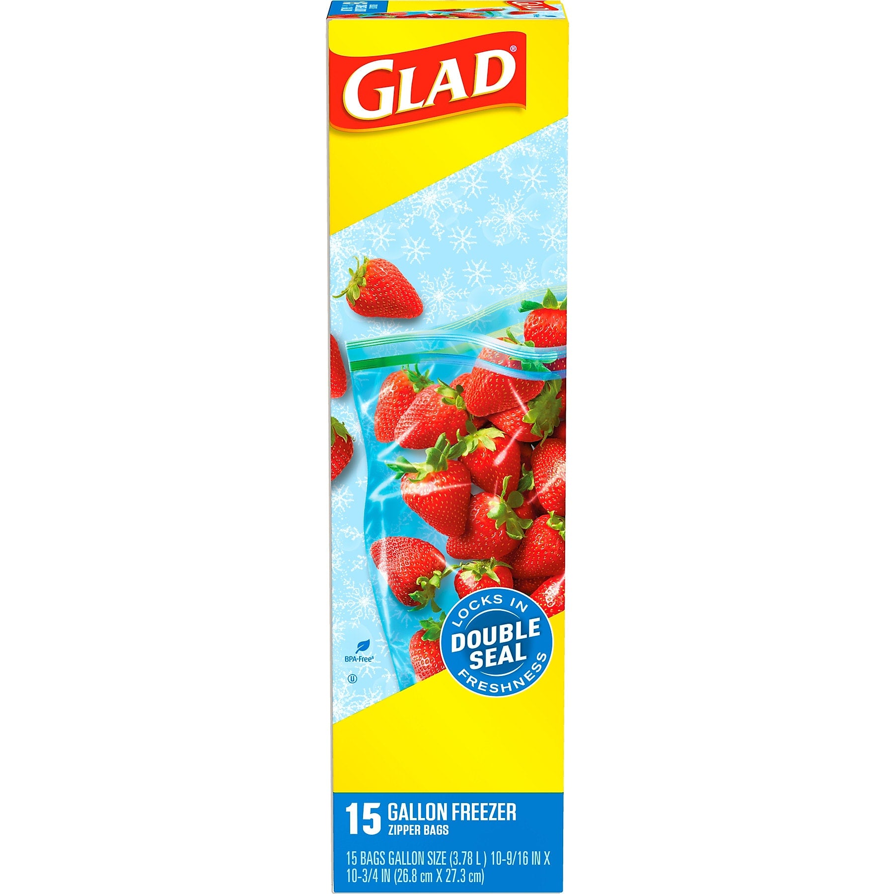Glad Zipper Freezer Bags, Gallon, 15 Bags/Box