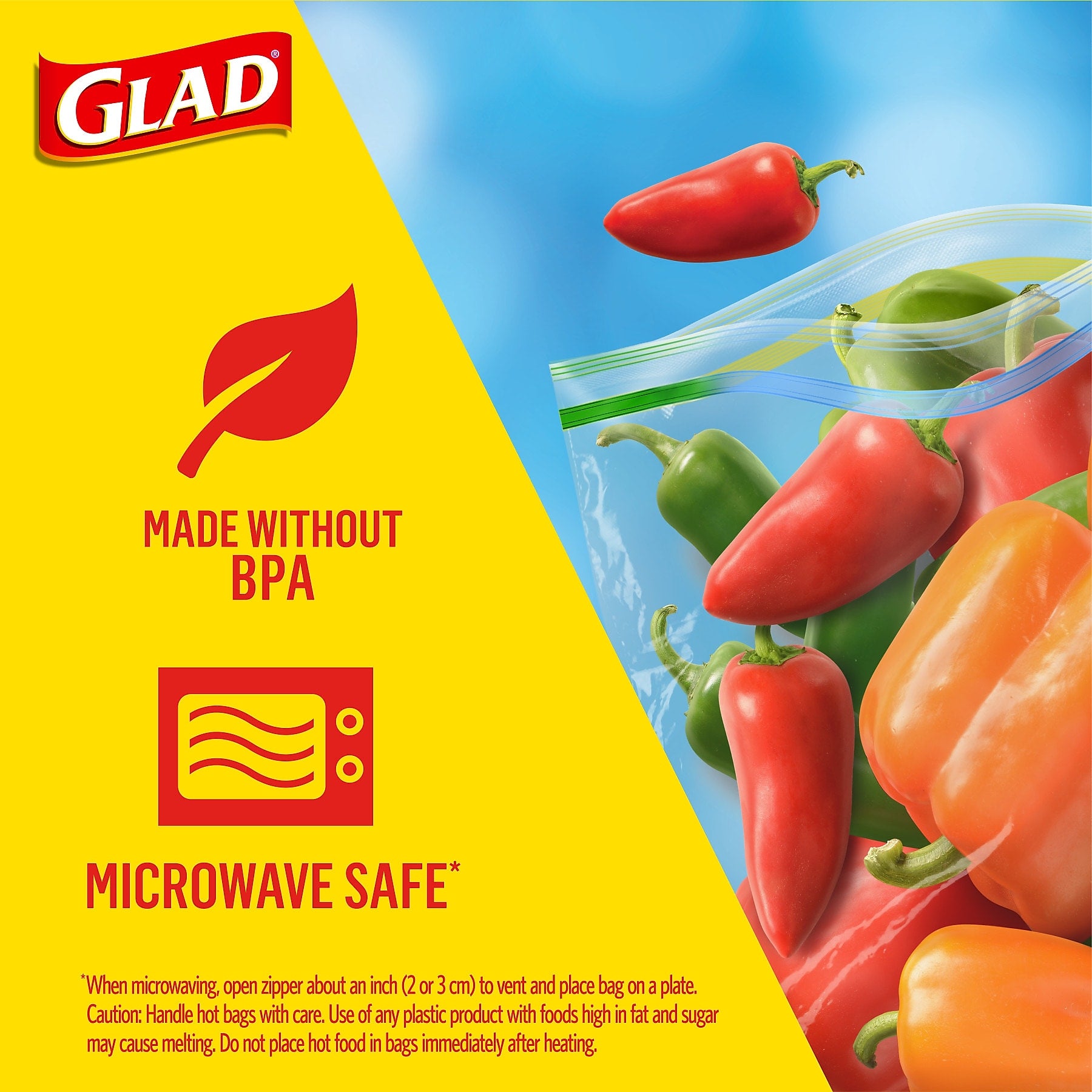 Glad Zipper Freezer Bags, Gallon, 15 Bags/Box